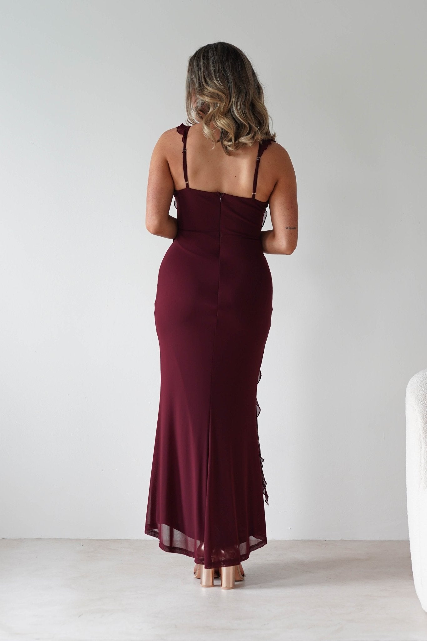 Mhissa Ruffle Maxi Dress | Burgundy | Oh Hello Clothing | XS (6)