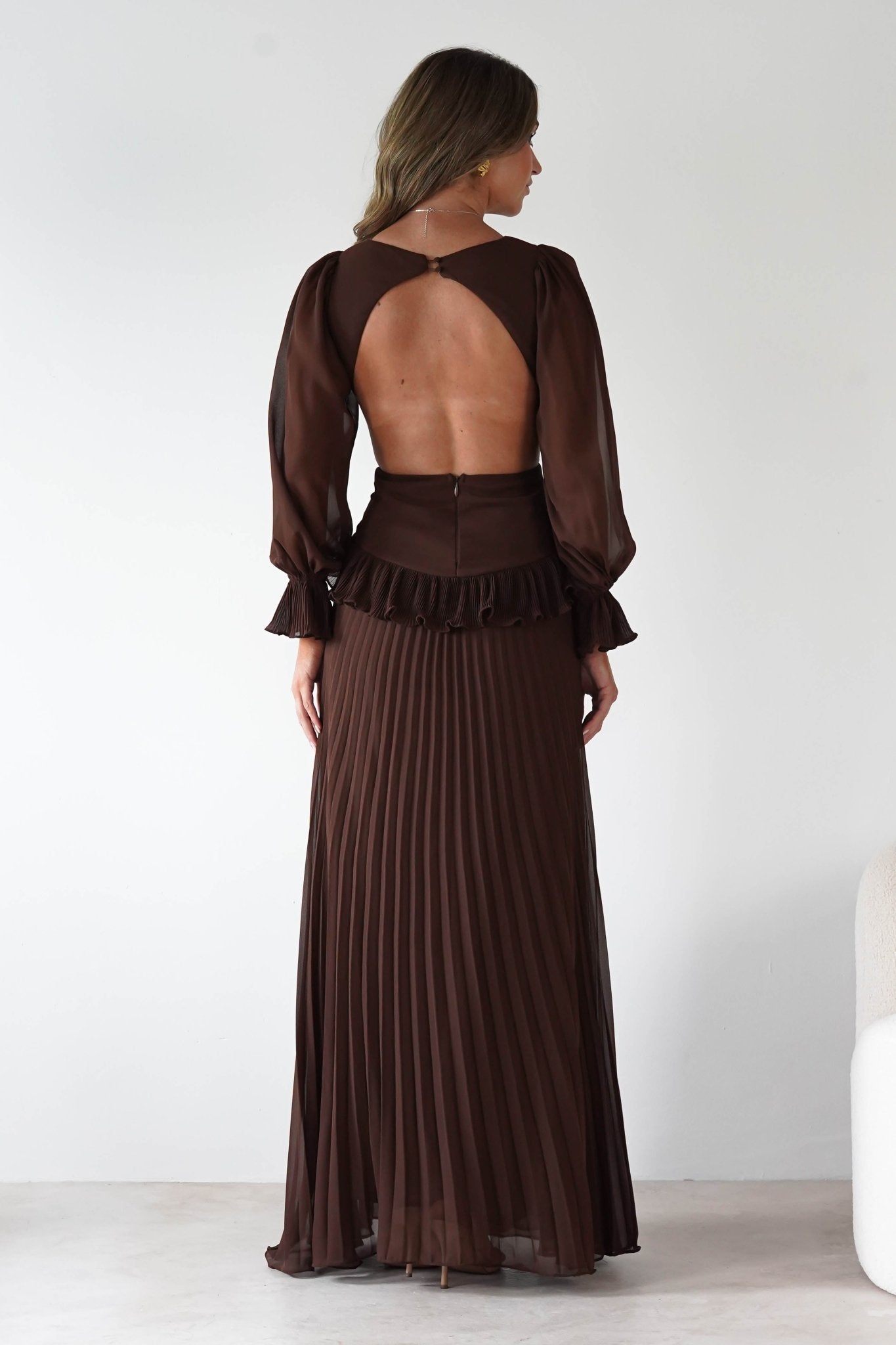 Middleton Pleated Maxi Dress | Brown | Oh Hello Clothing | S (8)