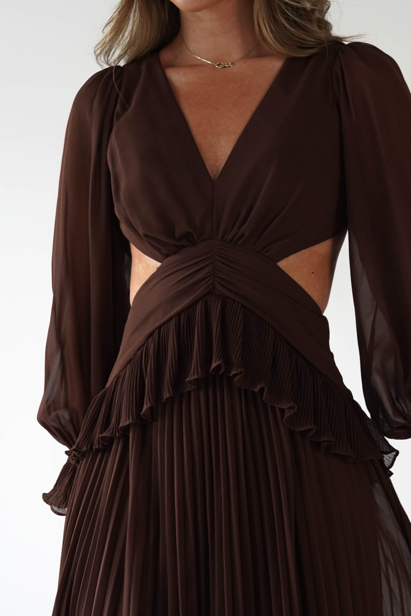 Middleton Pleated Maxi Dress | Brown | Oh Hello Clothing | S (8)