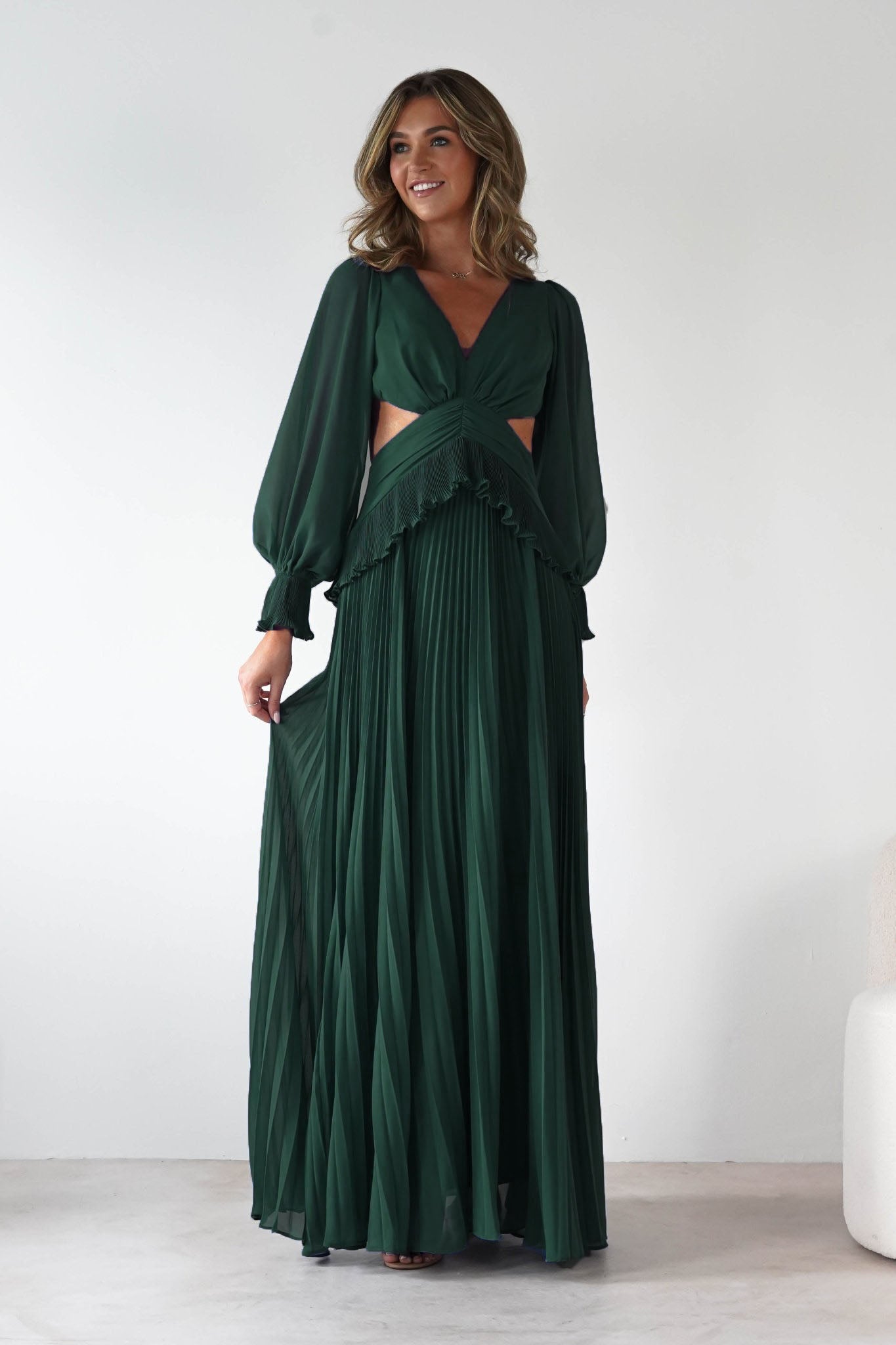 Oh Hello Clothing Dresses Middleton Pleated Maxi Dress | Forest Green