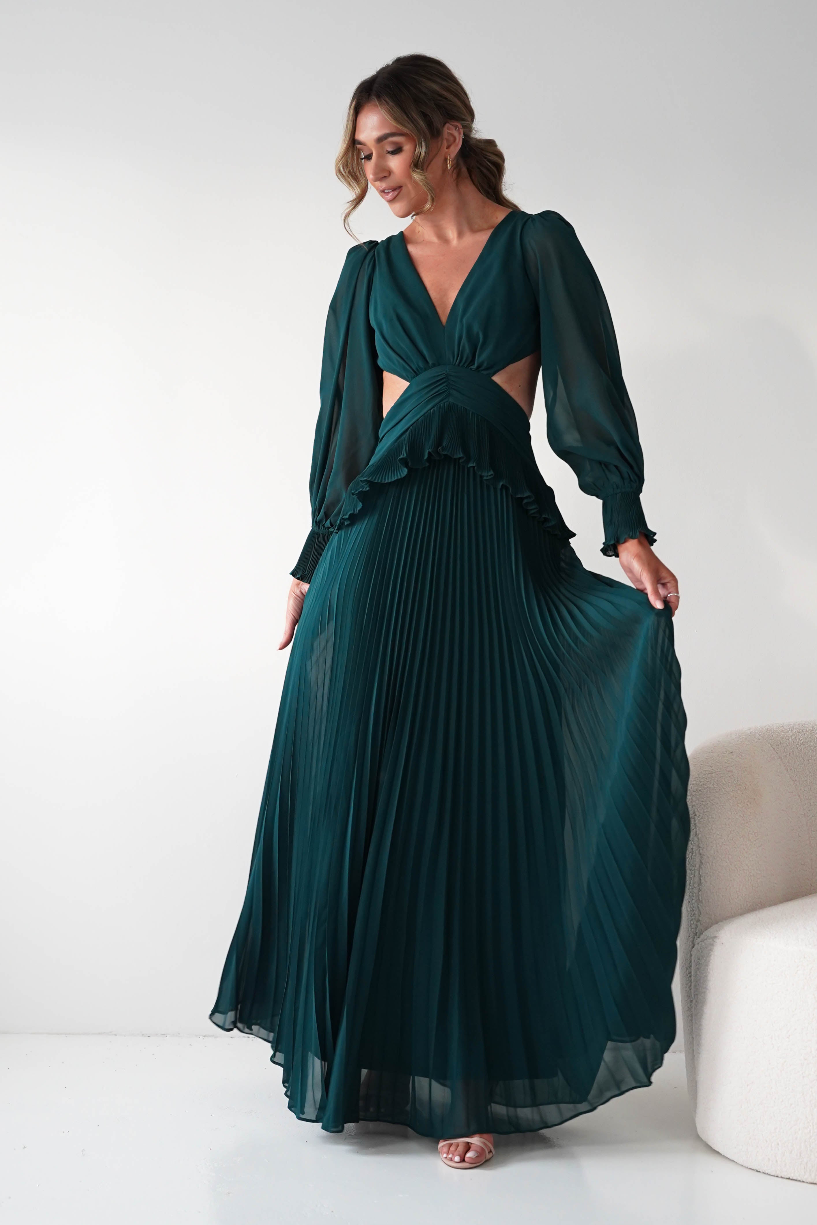 Oh Hello Clothing Women > Clothing > Dresses Middleton Pleated Maxi Dress | Forest Green