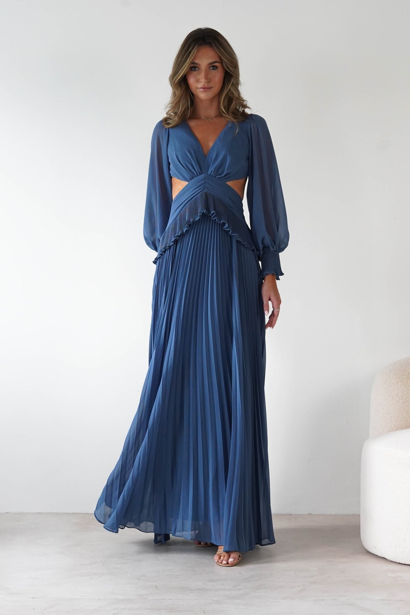 Middleton Pleated Maxi Dress | Slate Blue | Oh Hello Clothing | S (8)