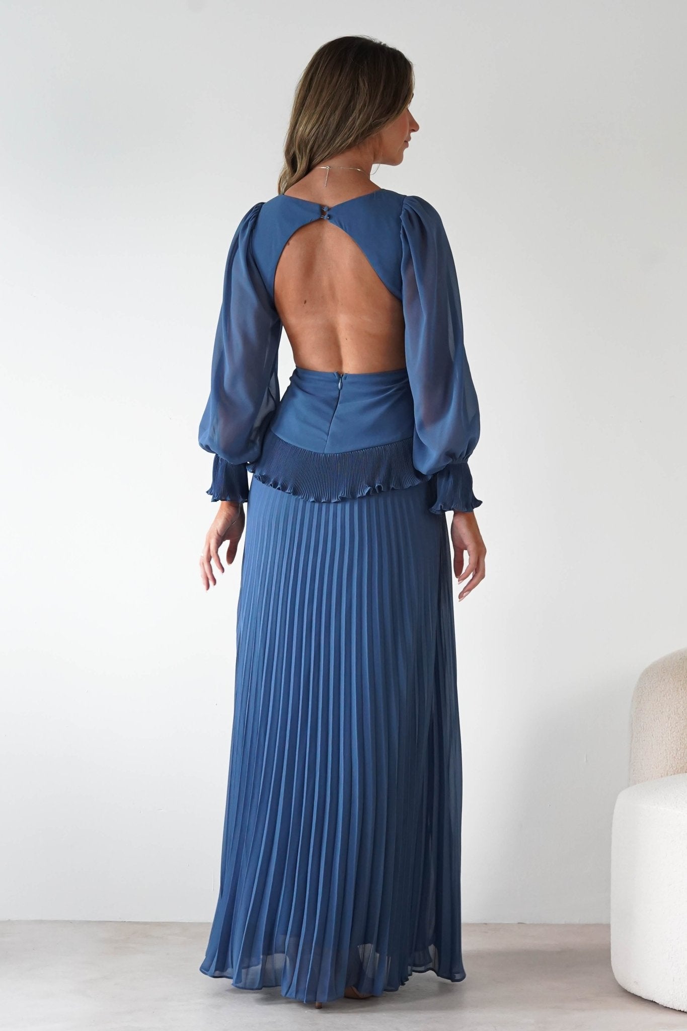Middleton Pleated Maxi Dress | Slate Blue | Oh Hello Clothing | S (8)