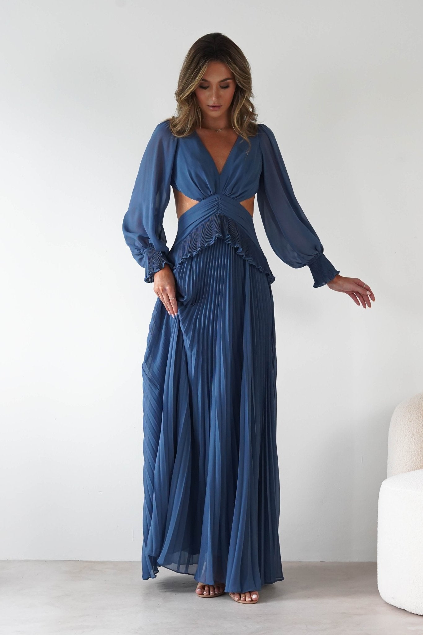 Middleton Pleated Maxi Dress | Slate Blue | Oh Hello Clothing | S (8)