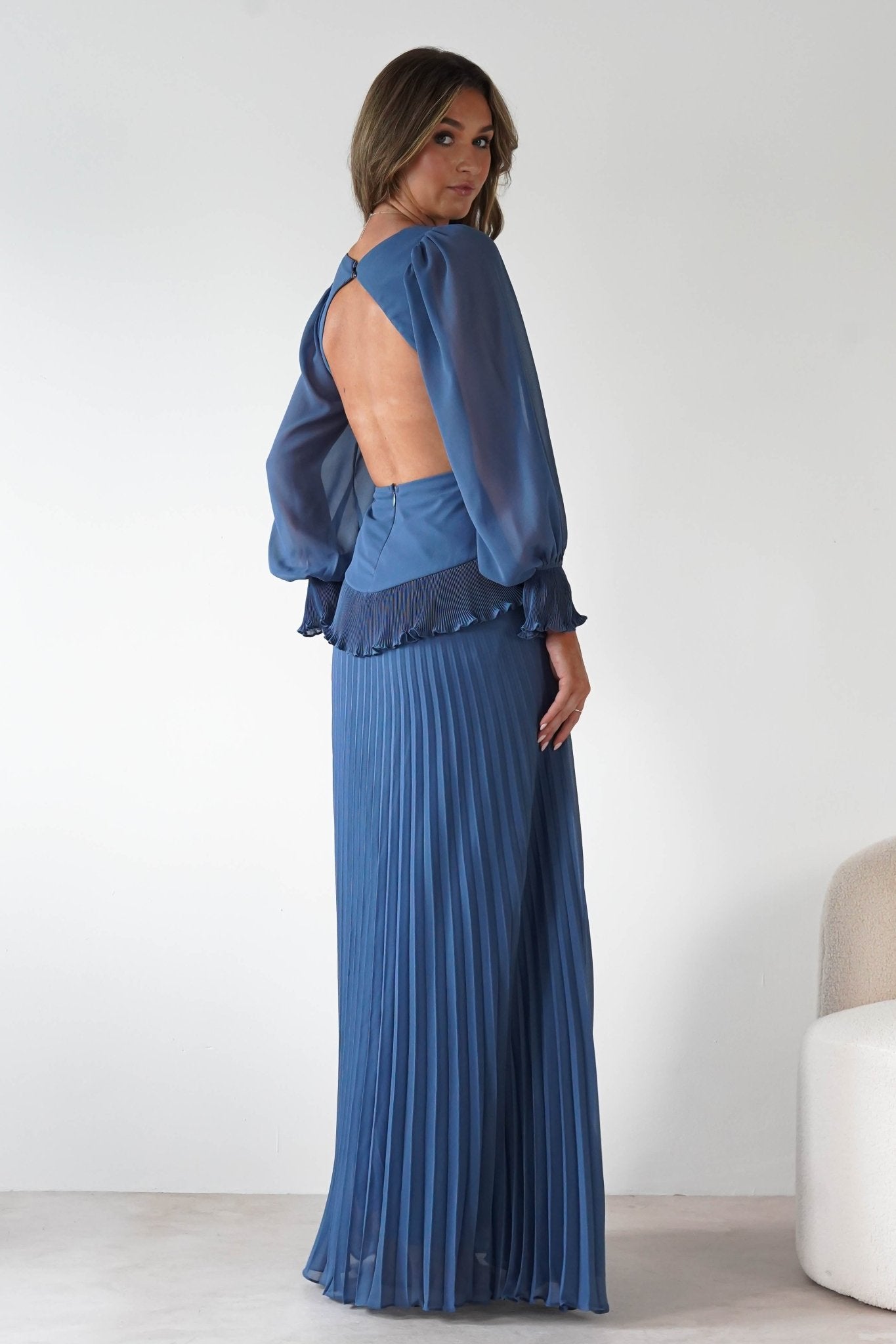 Middleton Pleated Maxi Dress | Slate Blue | Oh Hello Clothing | S (8)
