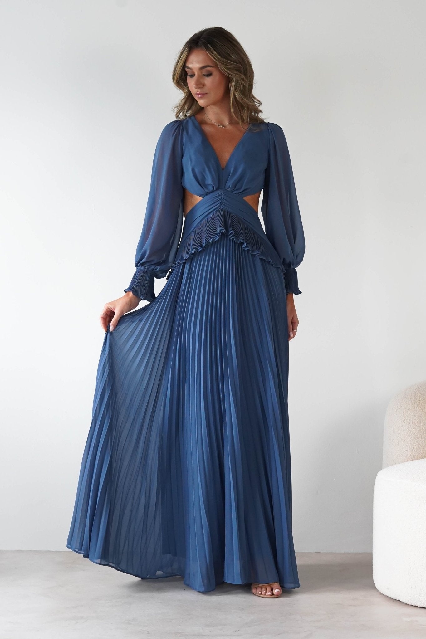 Middleton Pleated Maxi Dress | Slate Blue | Oh Hello Clothing | S (8)