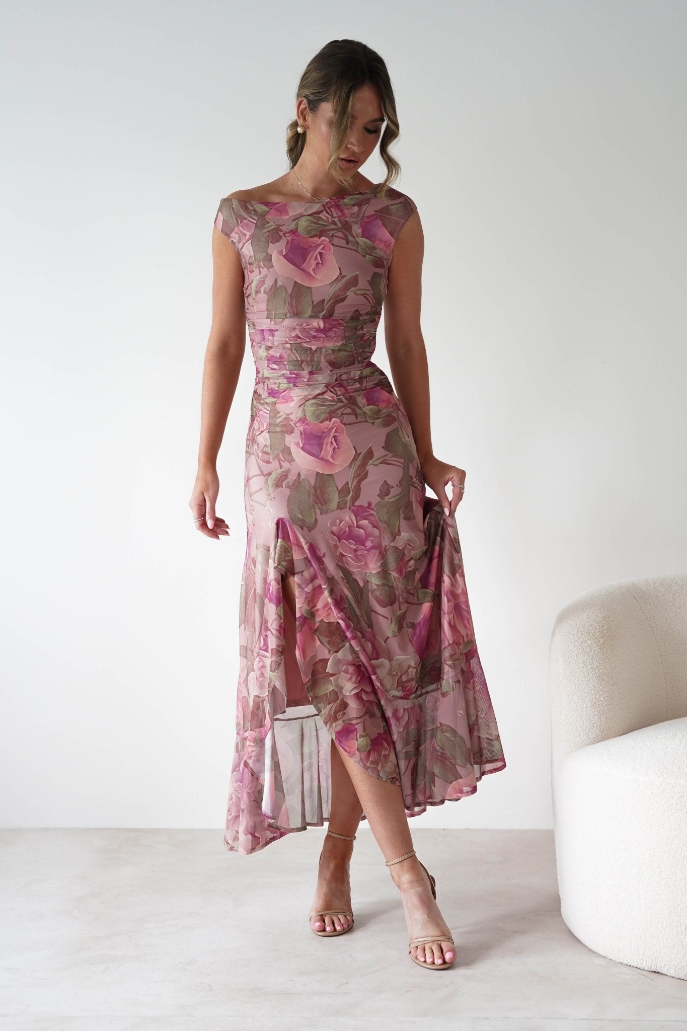 Milla Mesh Floral Bodycon Maxi Dress | Blush | Oh Hello Clothing | XS (6)