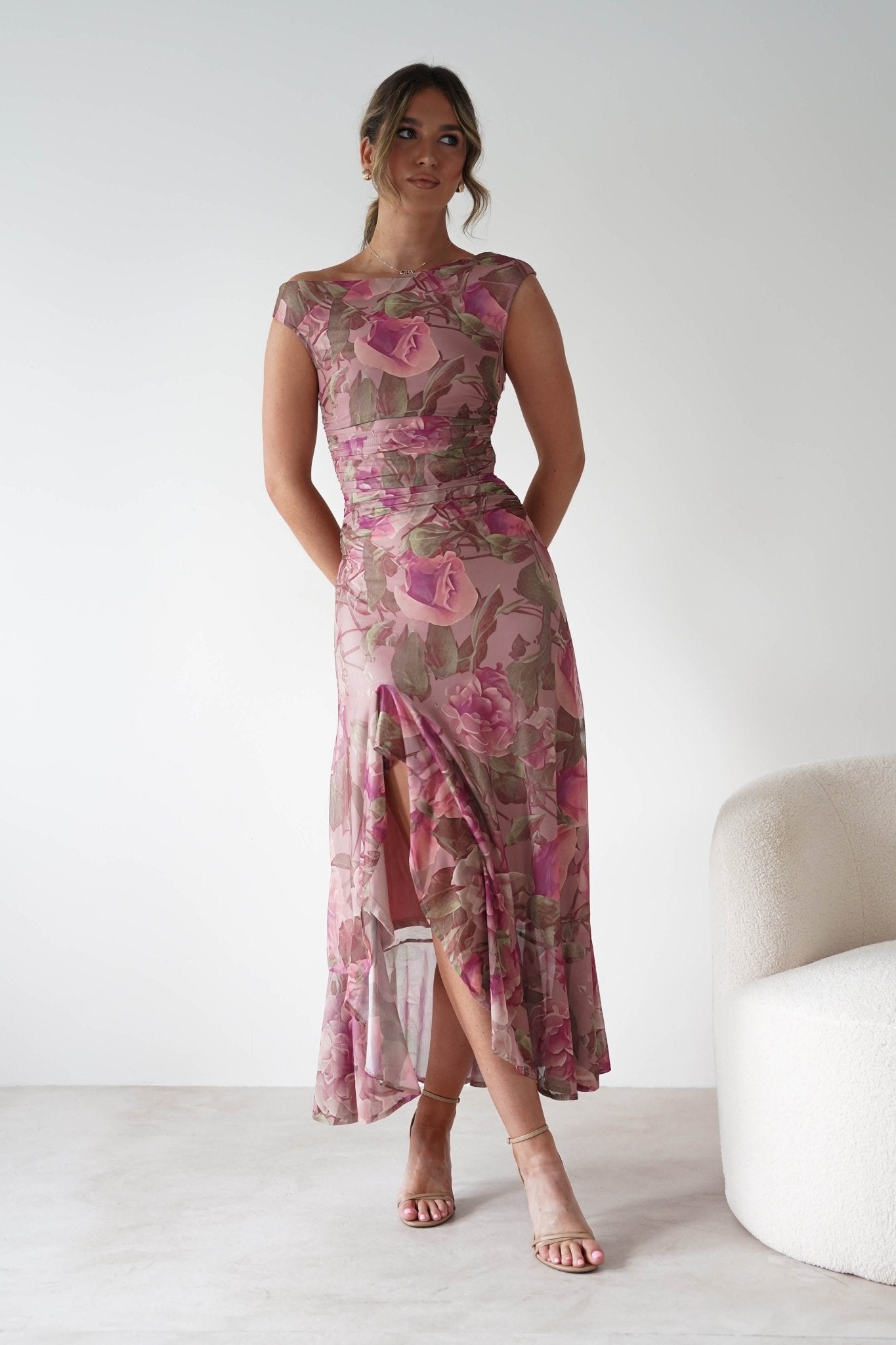 Milla Mesh Floral Bodycon Maxi Dress | Blush | Oh Hello Clothing | XS (6)