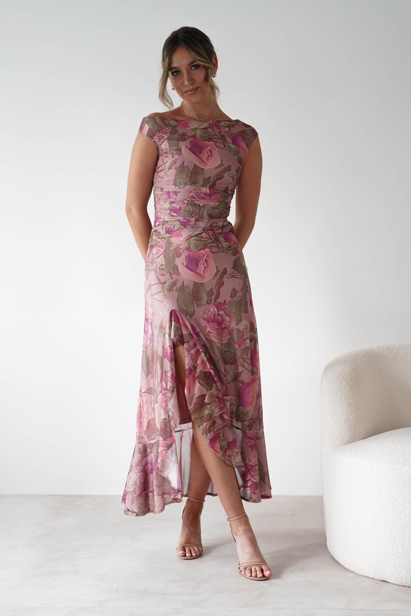 Milla Mesh Floral Bodycon Maxi Dress | Blush | Oh Hello Clothing | XS (6)