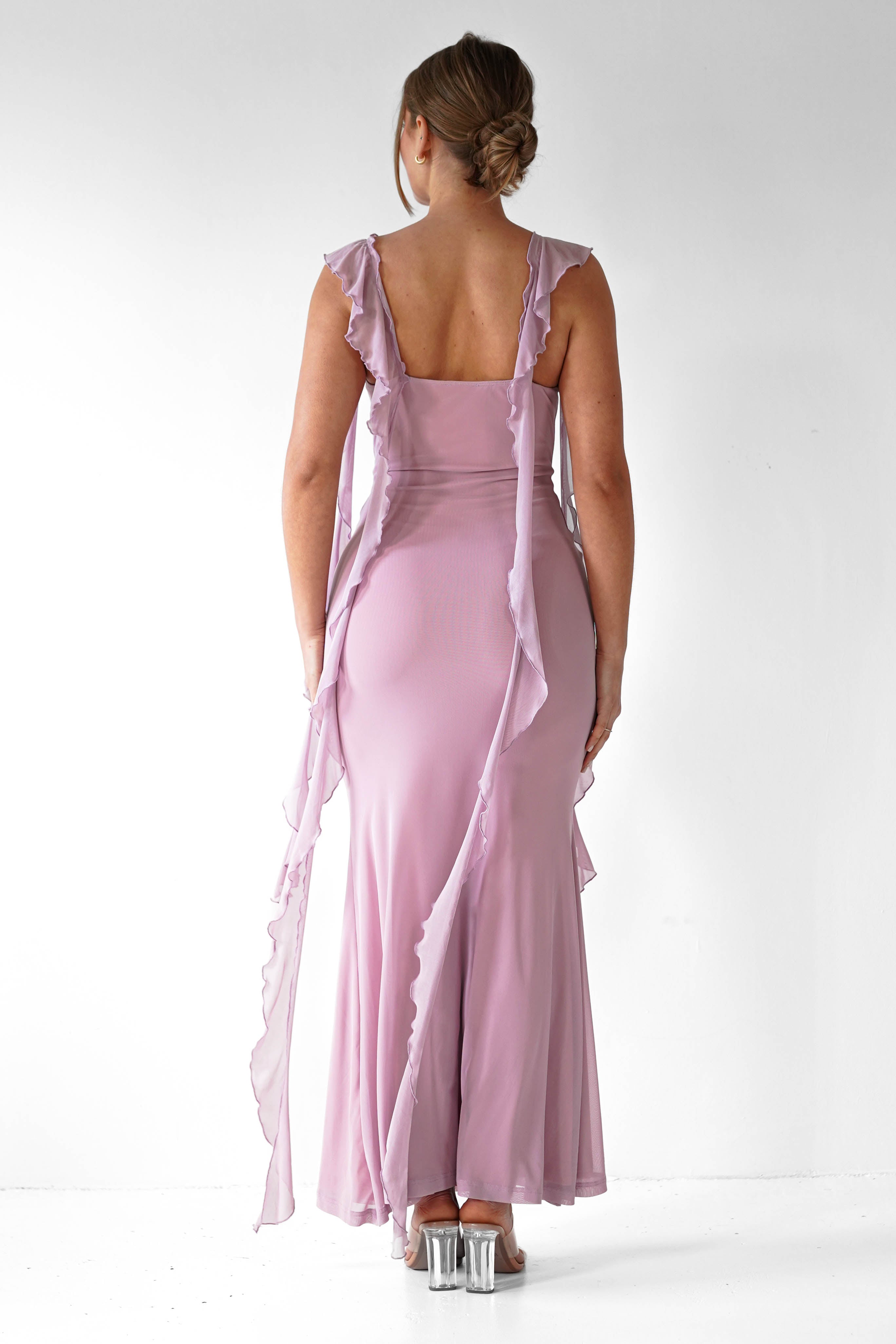 Miranda Ruffle Midaxi Dress | Mauve | Oh Hello Clothing | XS (6)