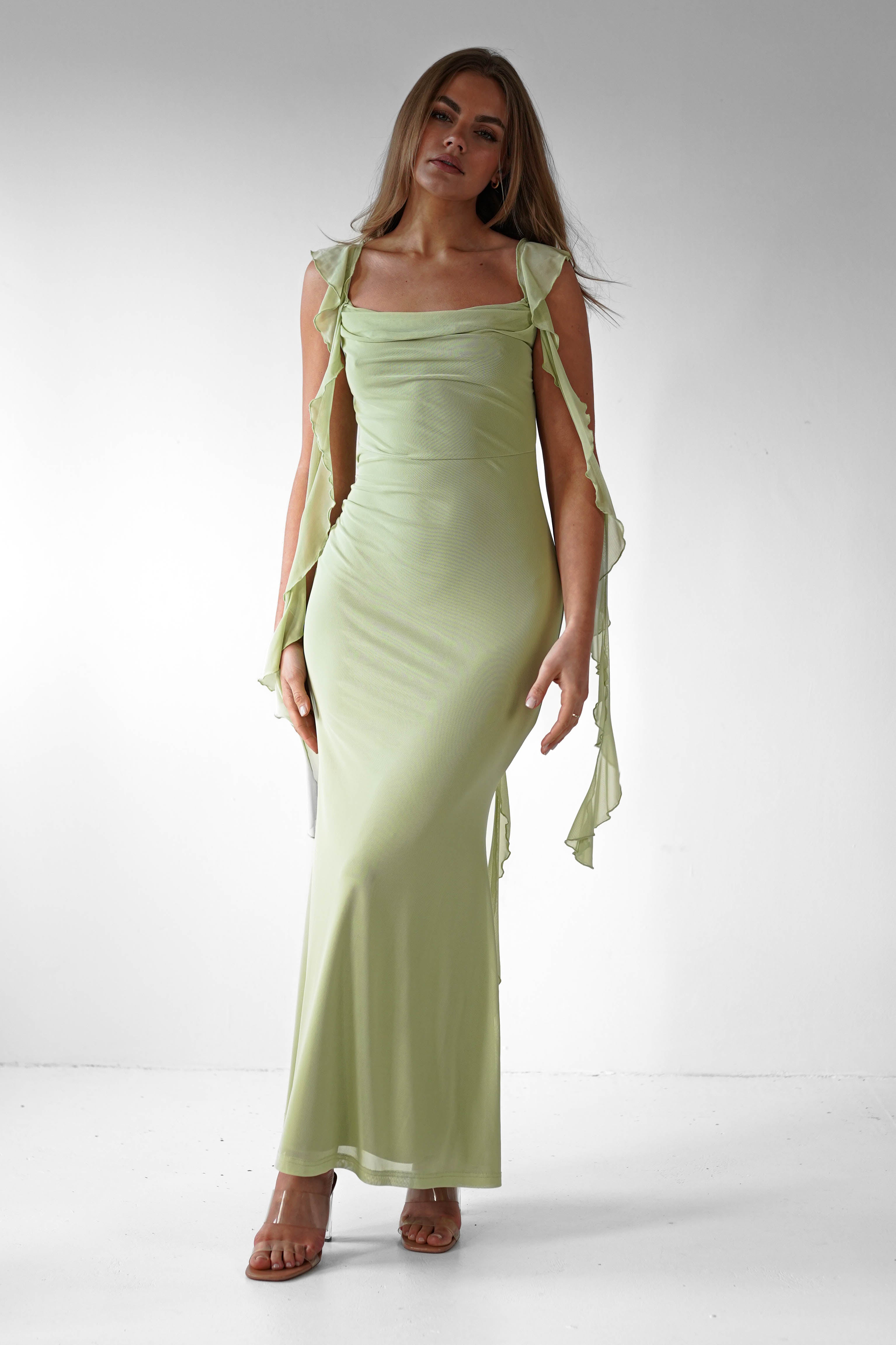 Miranda Ruffle Midaxi Dress | Pistachio | Oh Hello Clothing | XS (6)