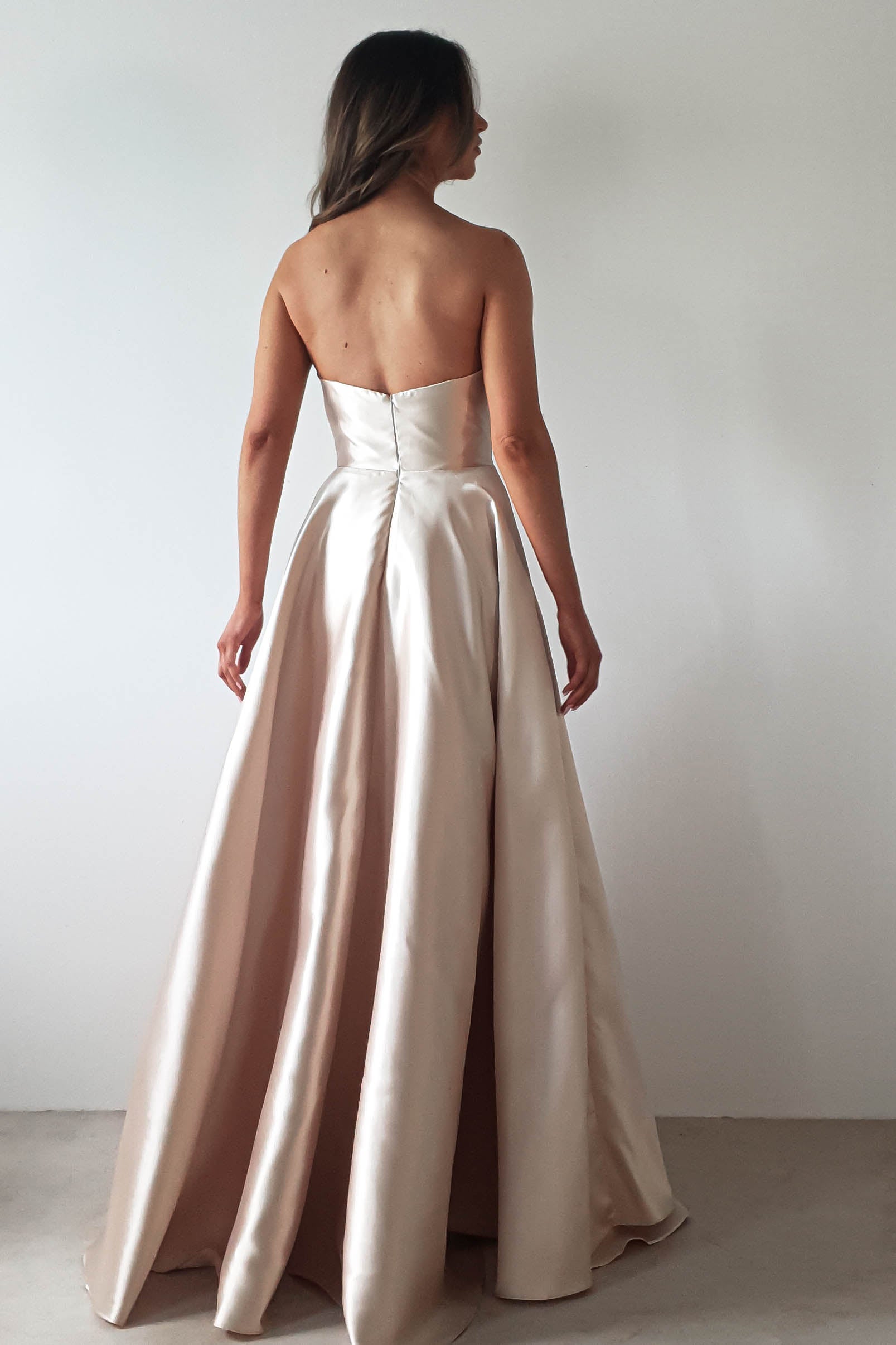 Miya Corset A - Line Satin Gown | Champagne | Oh Hello Clothing | XS (6)