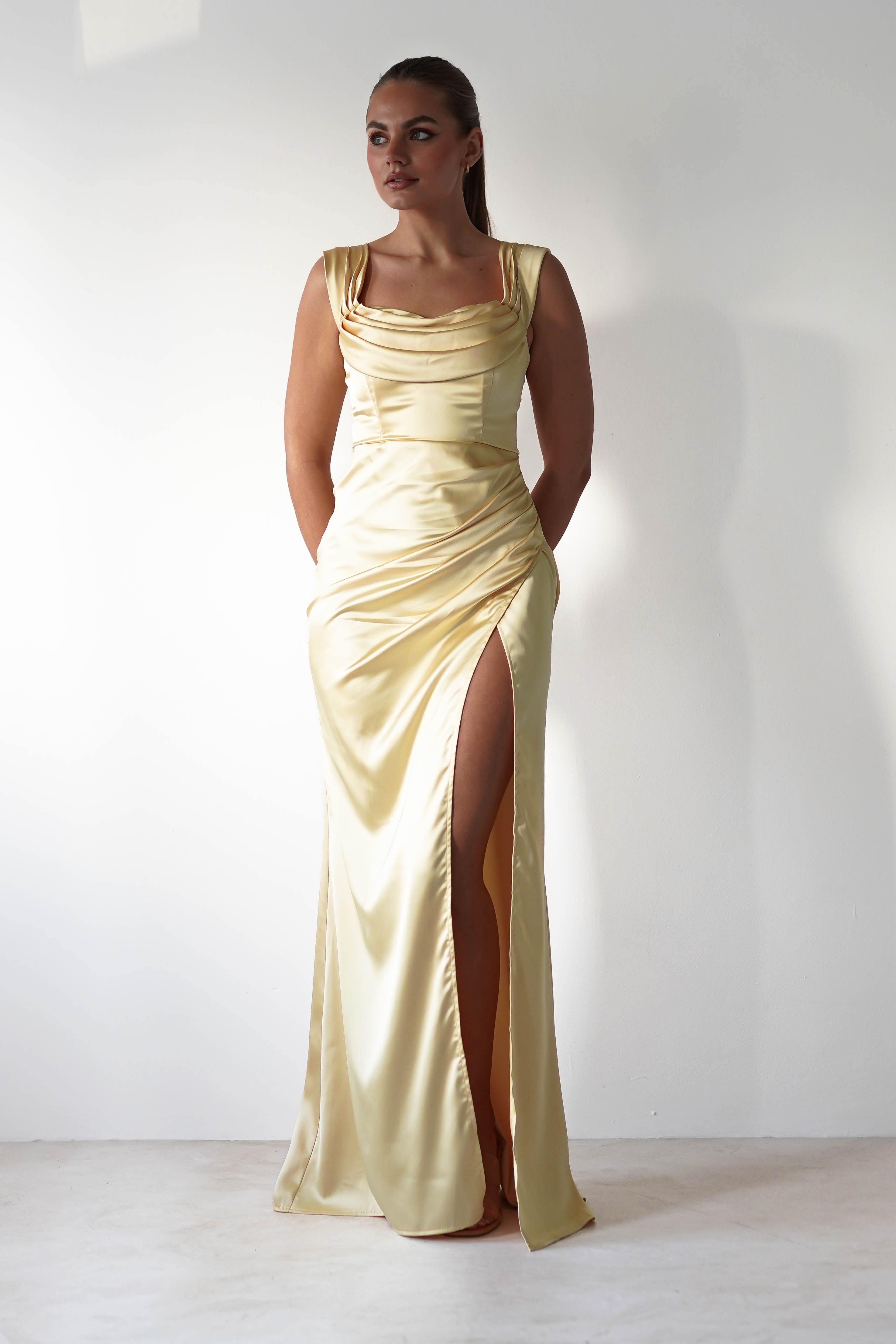 Monica Off The Shoulder Gown | Yellow - Oh Hello Clothing