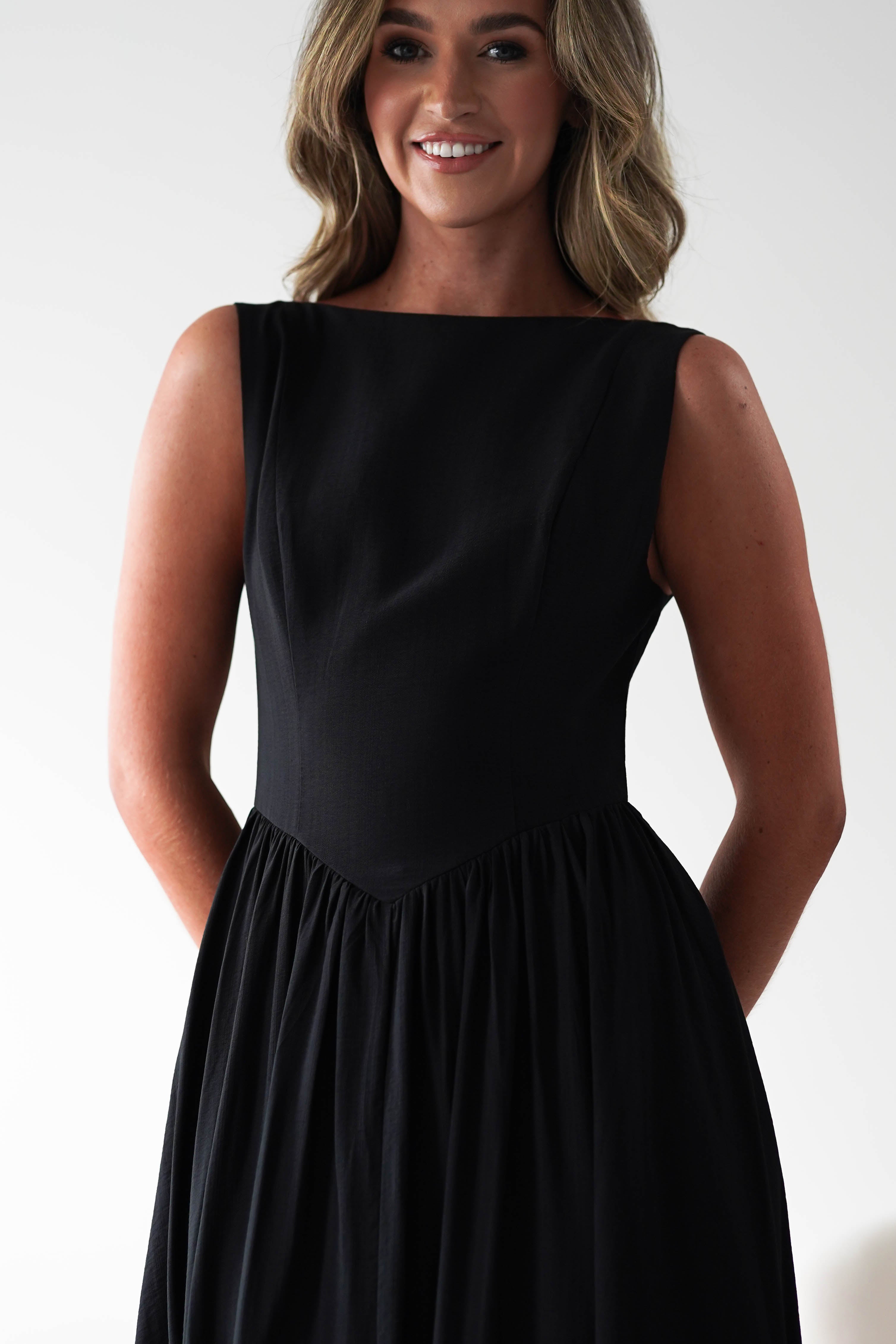 Monroe Skater Midaxi Dress | Black | Oh Hello Clothing | XS (6)