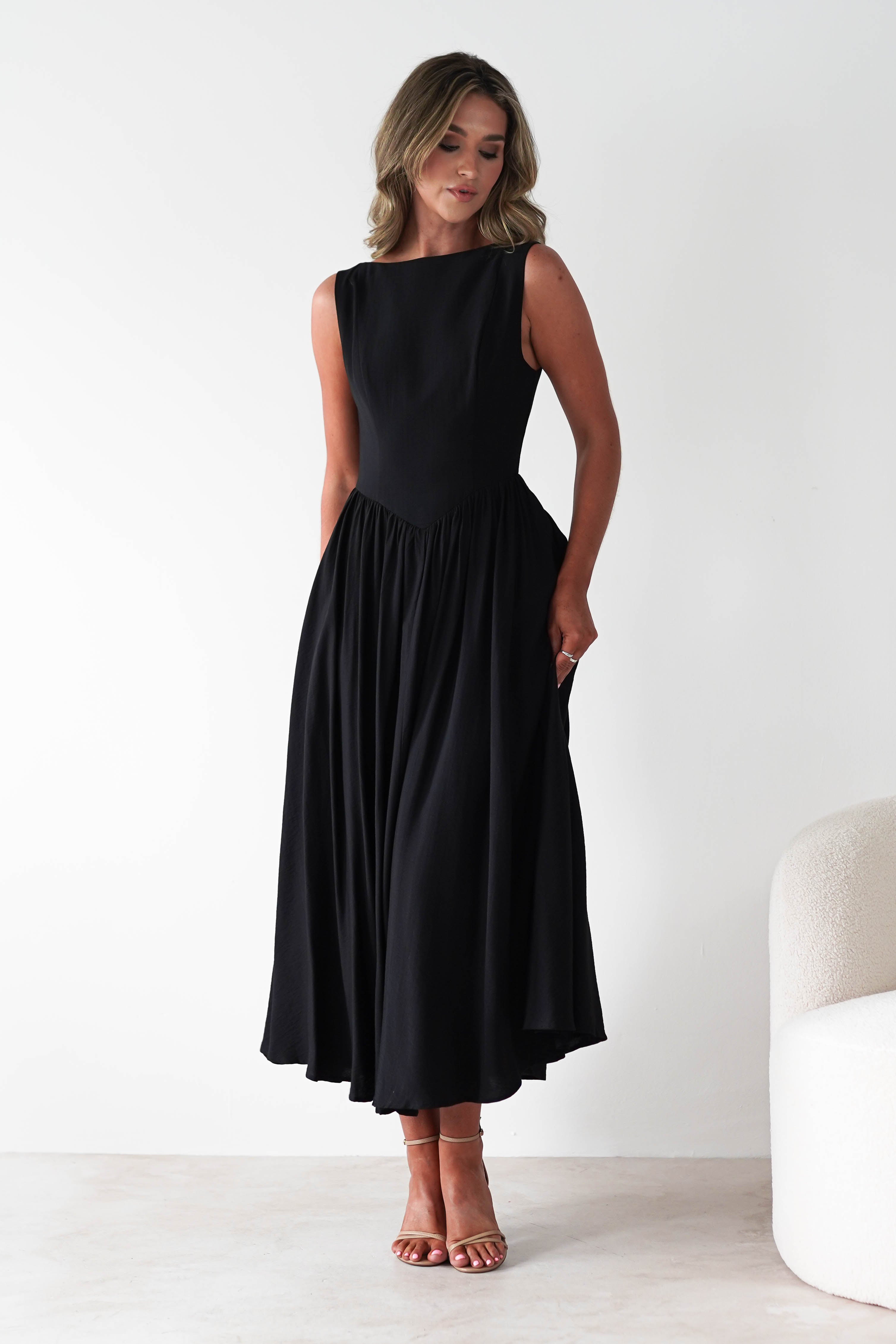 Monroe Skater Midaxi Dress | Black | Oh Hello Clothing | XS (6)
