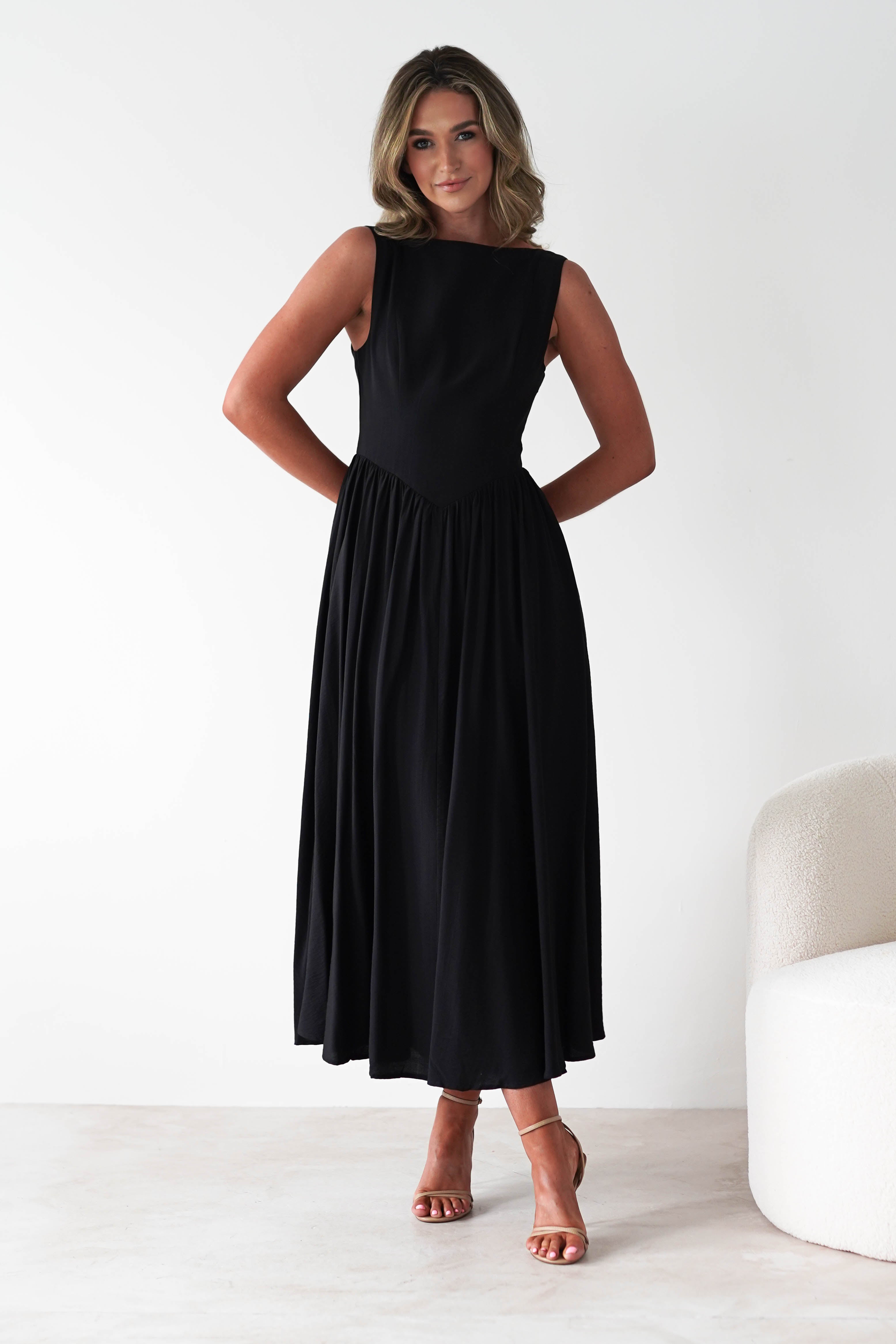 Monroe Skater Midaxi Dress | Black | Oh Hello Clothing | XS (6)