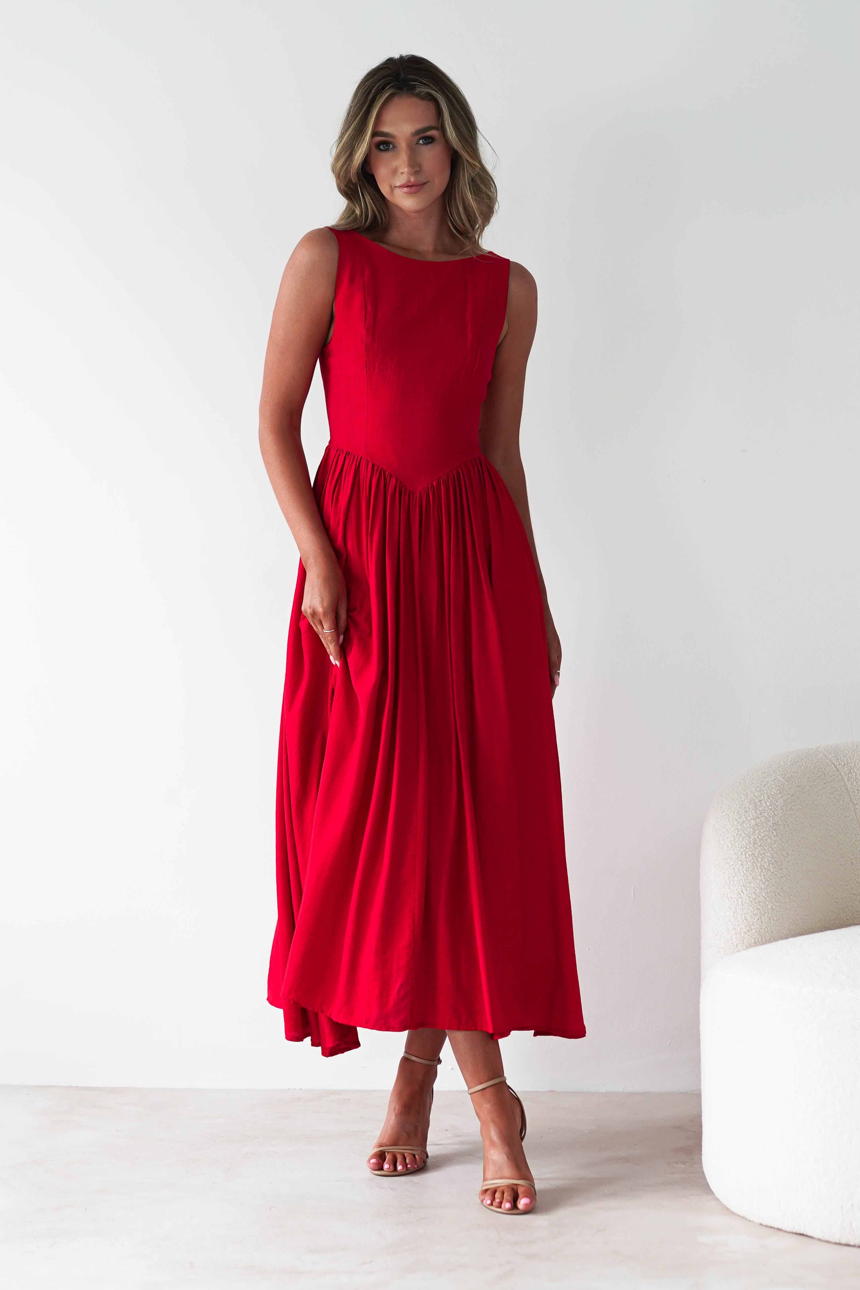 Monroe Skater Midaxi Dress | Red | Oh Hello Clothing | XS (6)