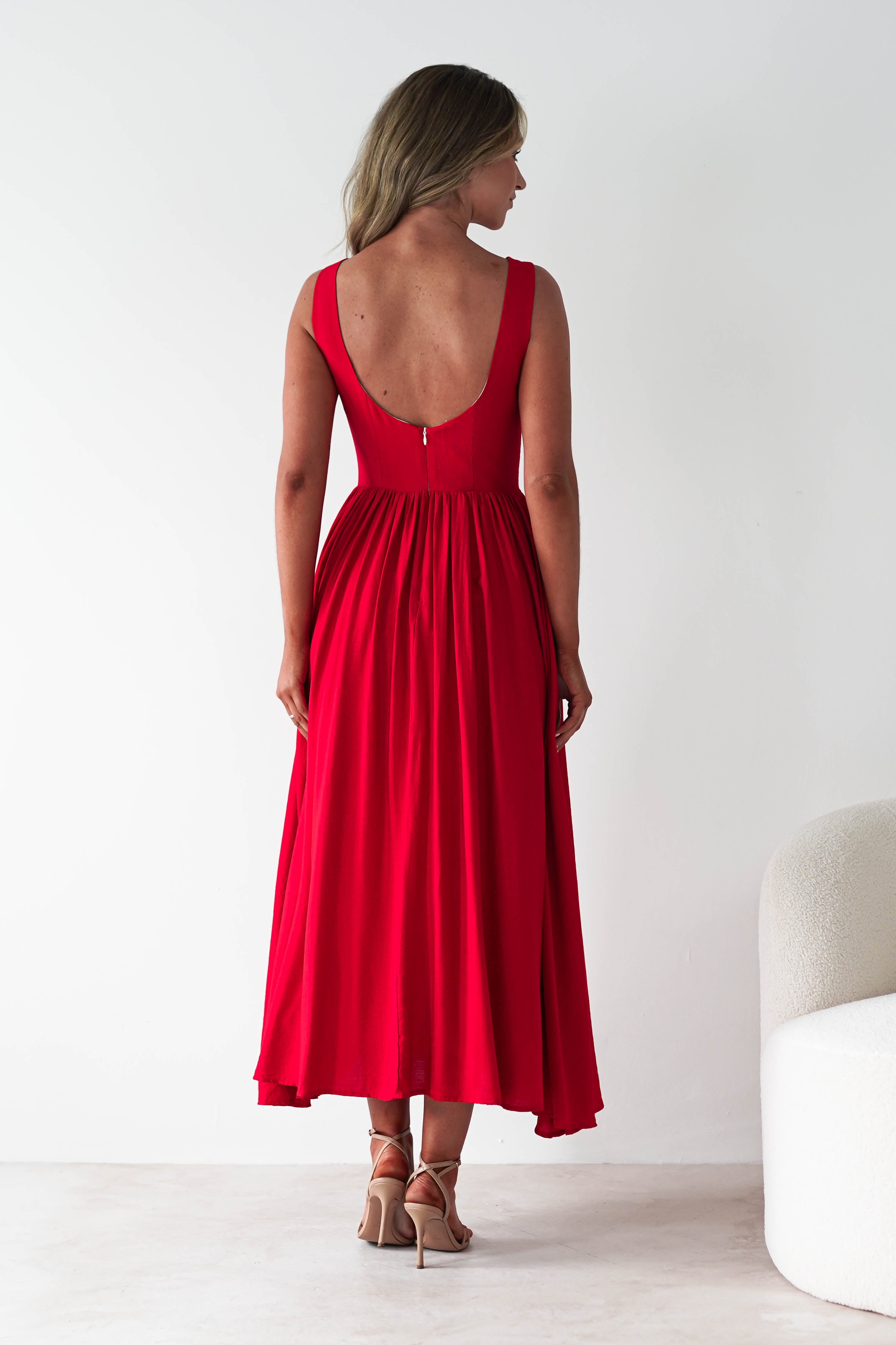 Monroe Skater Midaxi Dress | Red | Oh Hello Clothing | XS (6)
