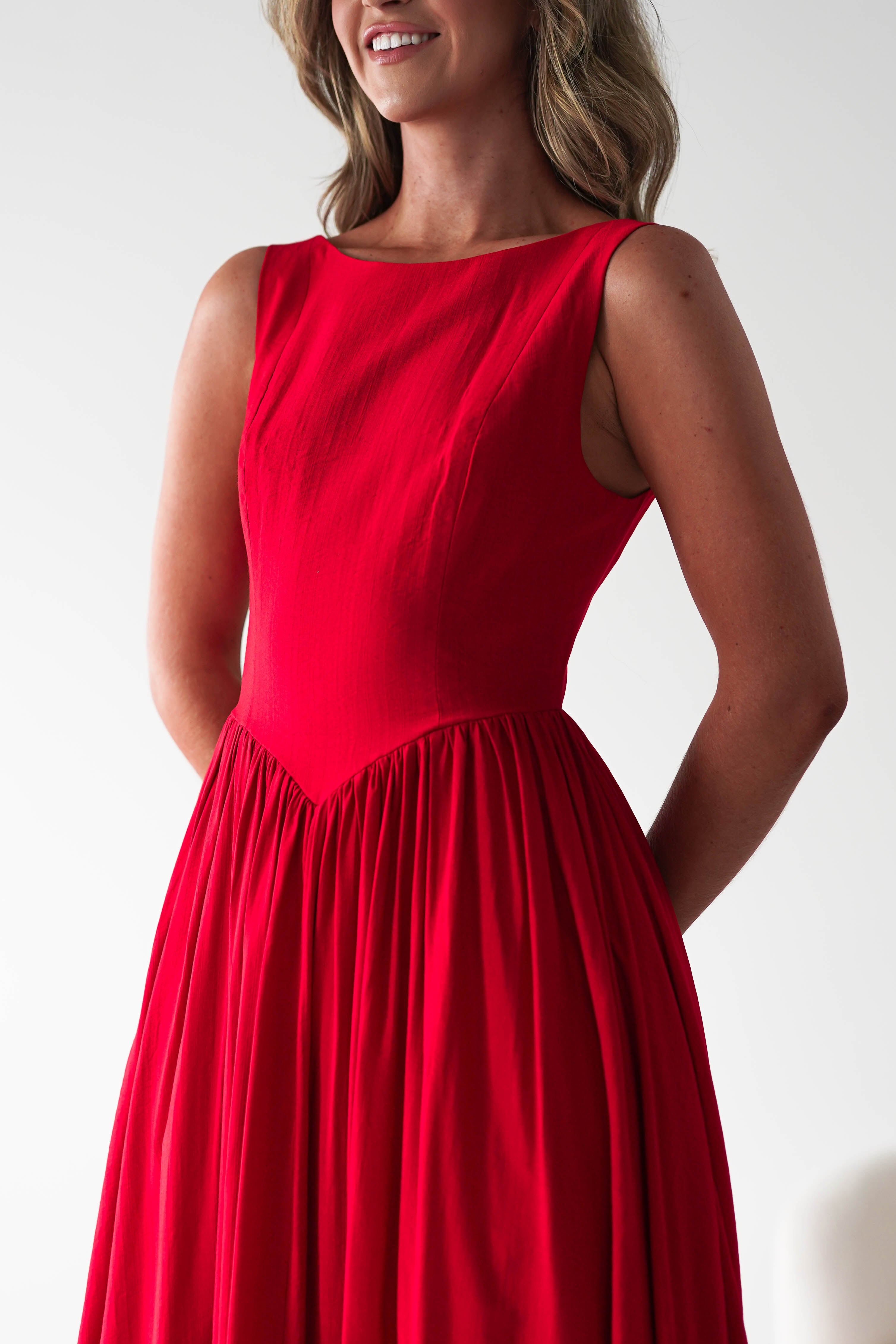 Monroe Skater Midaxi Dress | Red | Oh Hello Clothing | XS (6)