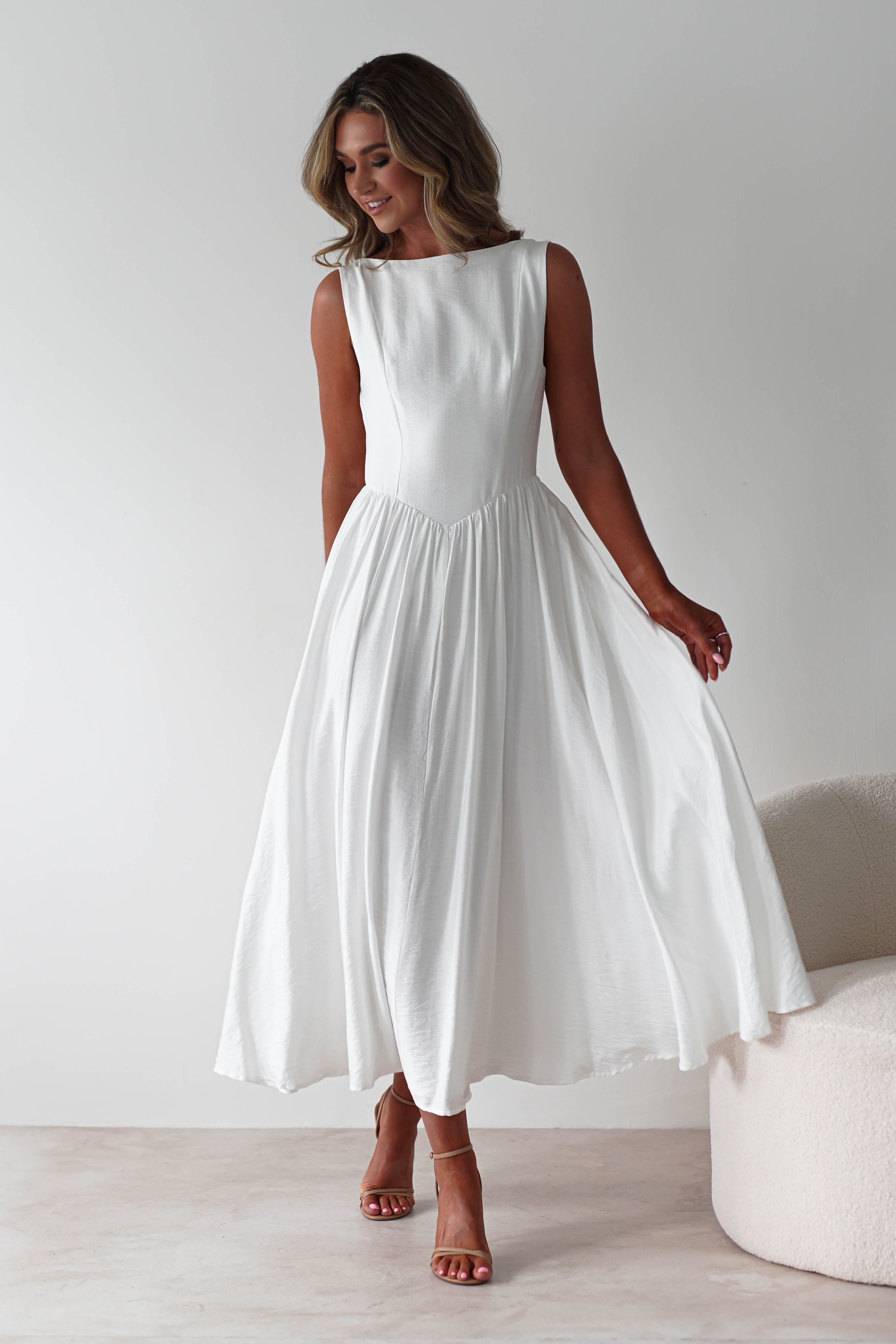 Monroe Skater Midaxi Dress | White | Oh Hello Clothing | XS (6)