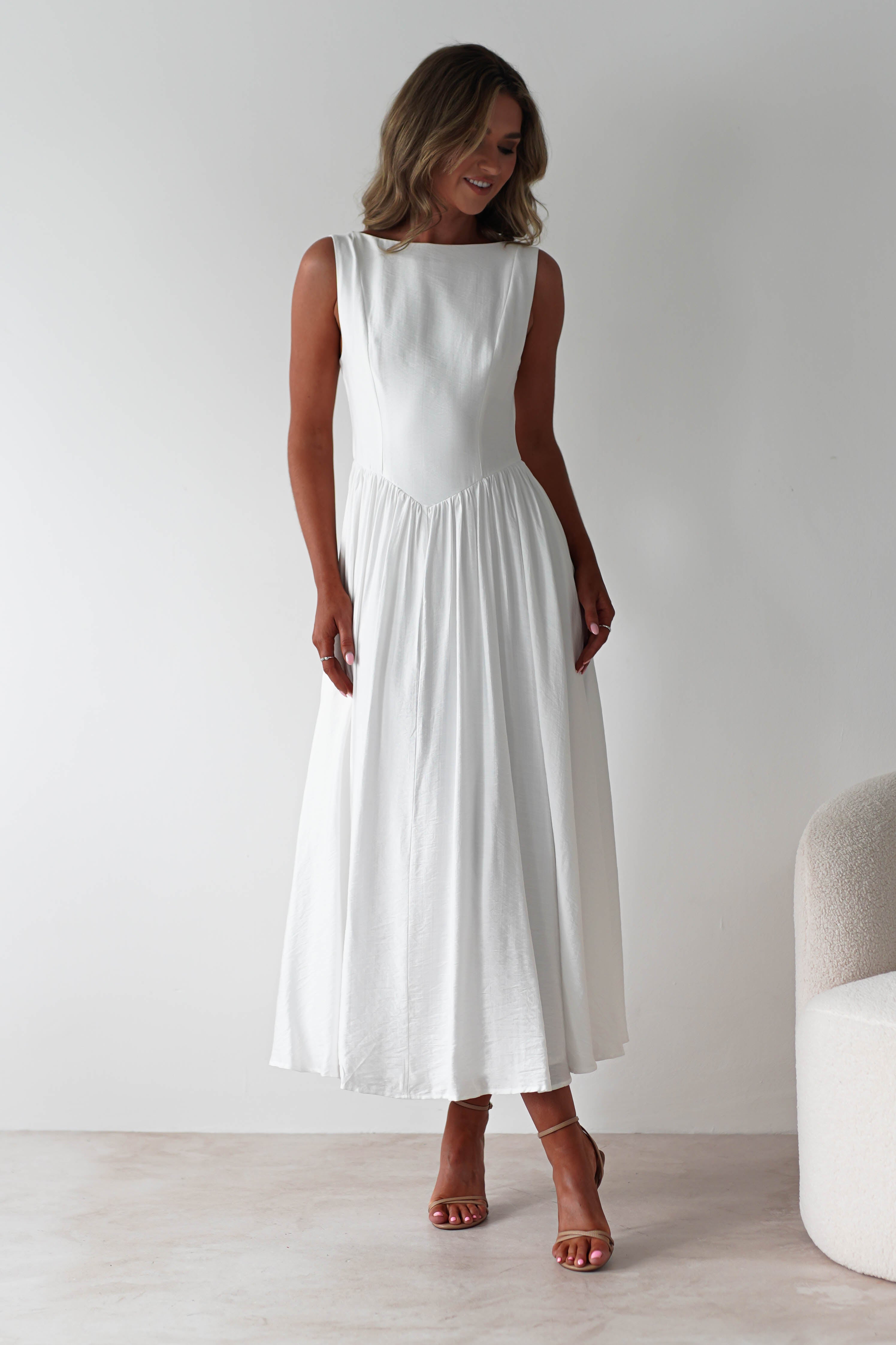 Monroe Skater Midaxi Dress | White | Oh Hello Clothing | XS (6)