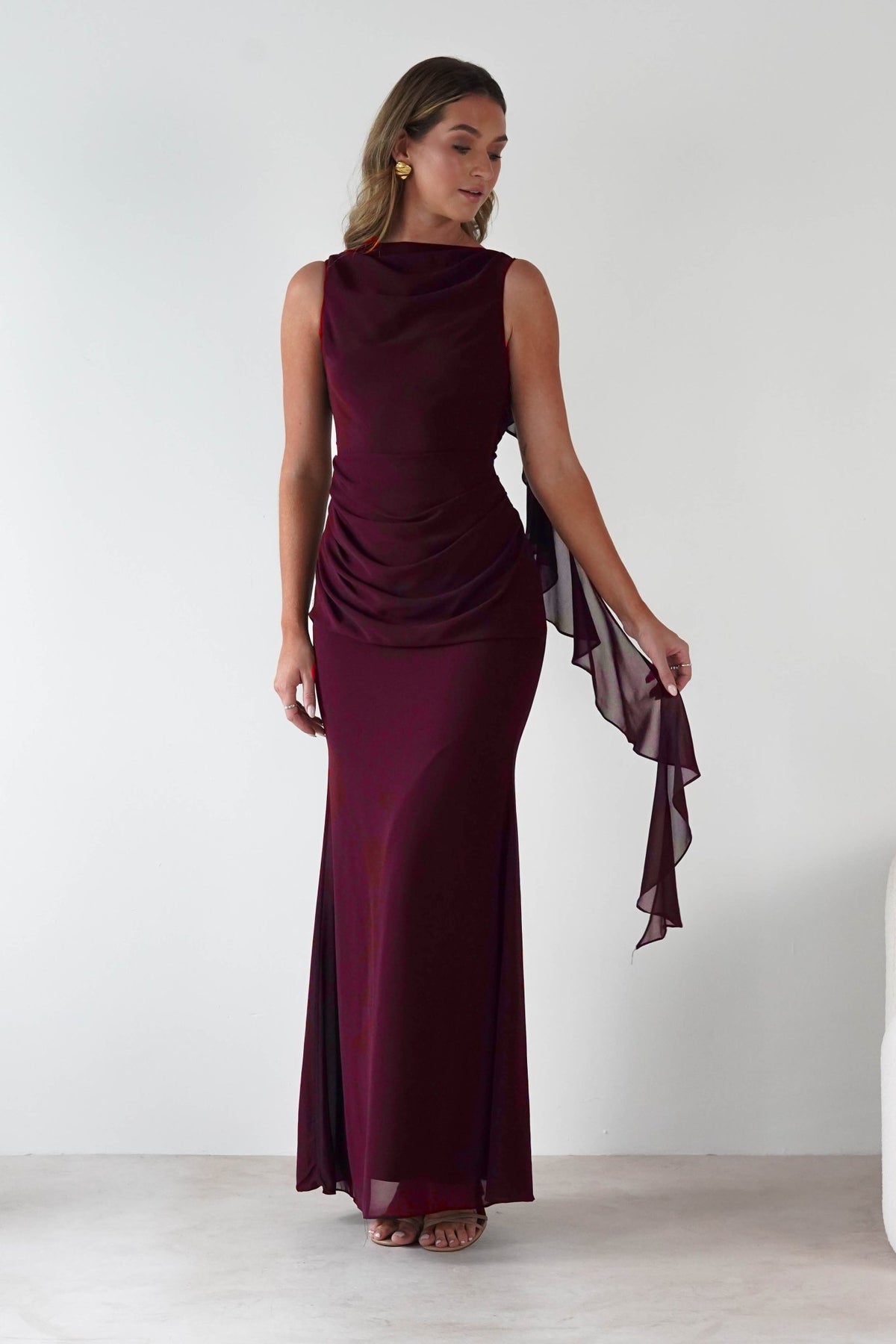 wine coloured maxi dress Montana Chiffon | Wedding Guest Dress | Maxi Debridement Mesh Color:Crystal Welcome to the world Boho Mother of the