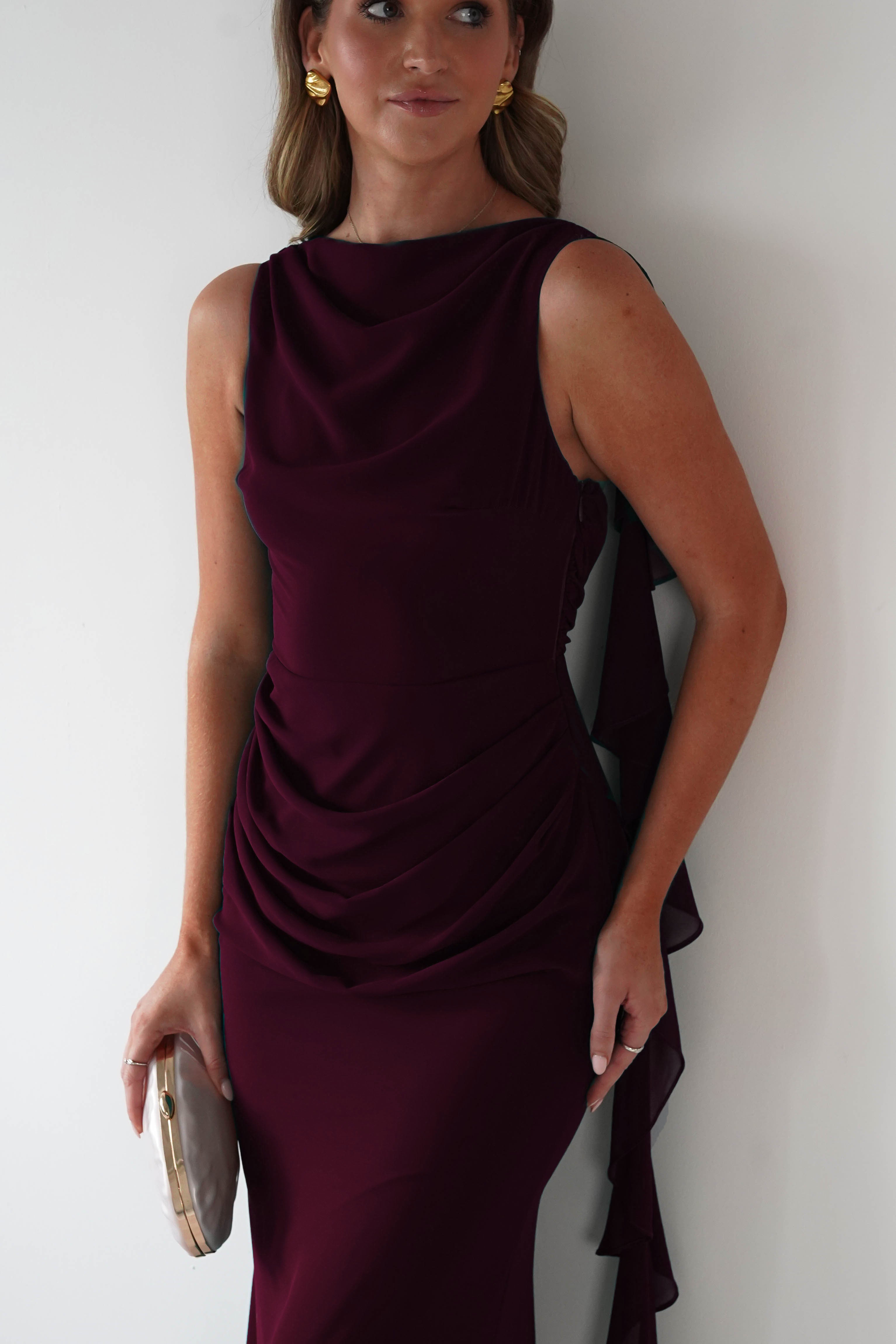 Oh Hello Clothing Dresses Montana Chiffon Maxi Dress | Berry Wine