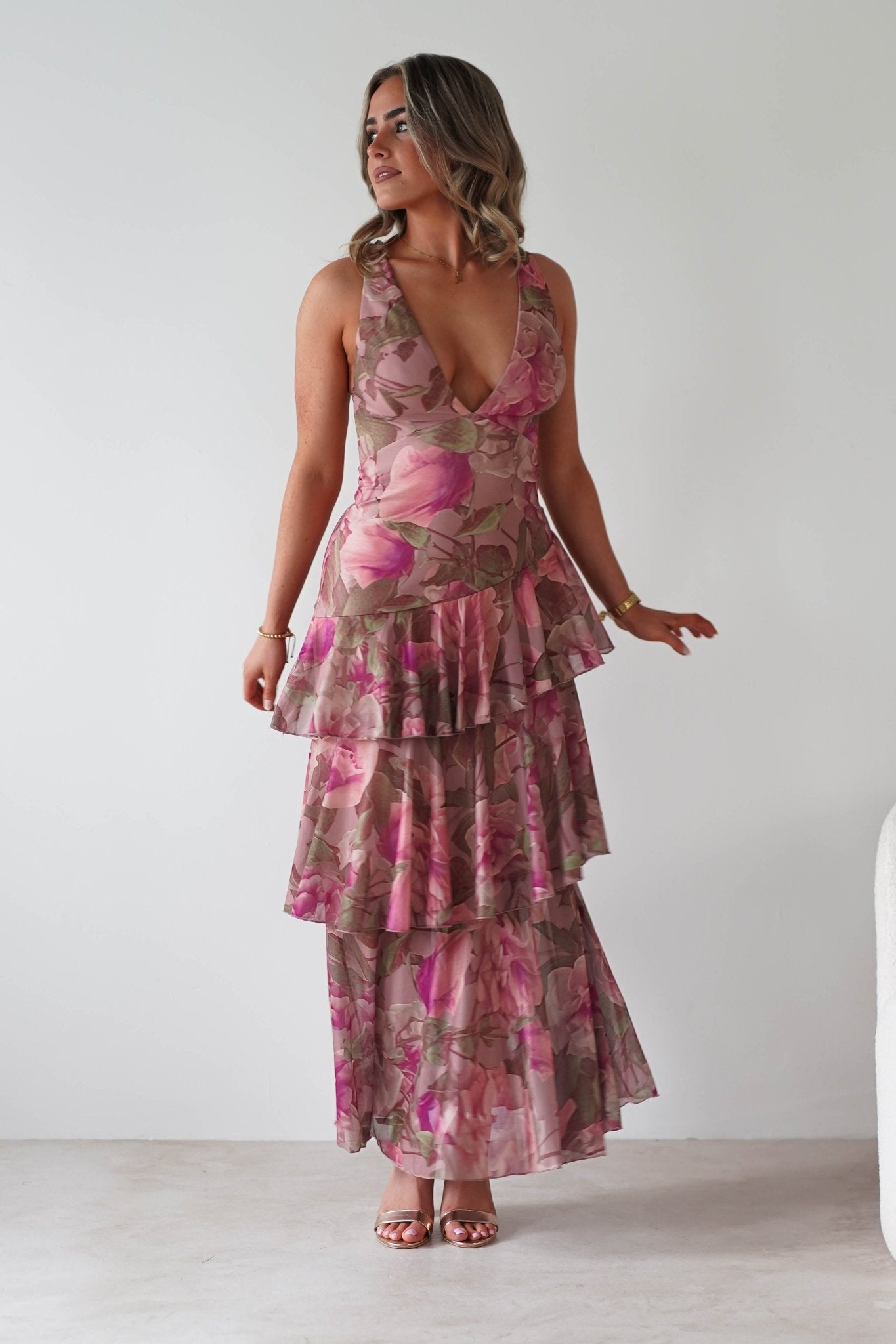 Morgana Floral Ruffle Maxi Dress | Mixed Print | Oh Hello Clothing | XS (6)