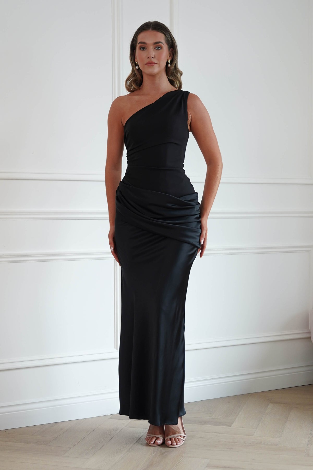 Oh Hello Clothing Dresses > Prom Dresses Nadalia One Shoulder Satin Maxi Dress | Black