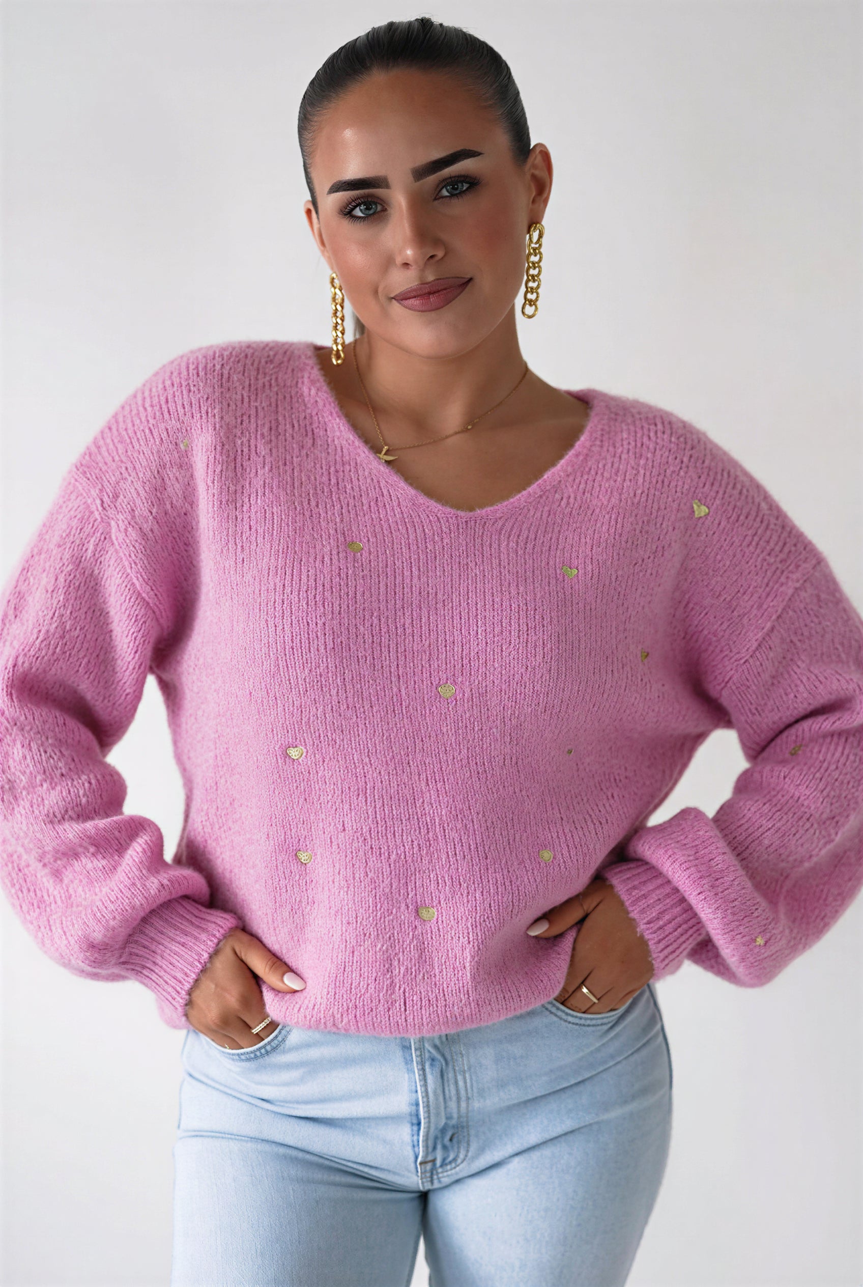 Oh Hello Clothing Women > Clothing > Knitwear One Size | 8-14 Nadine Soft Heart Detail Jumper | Pink