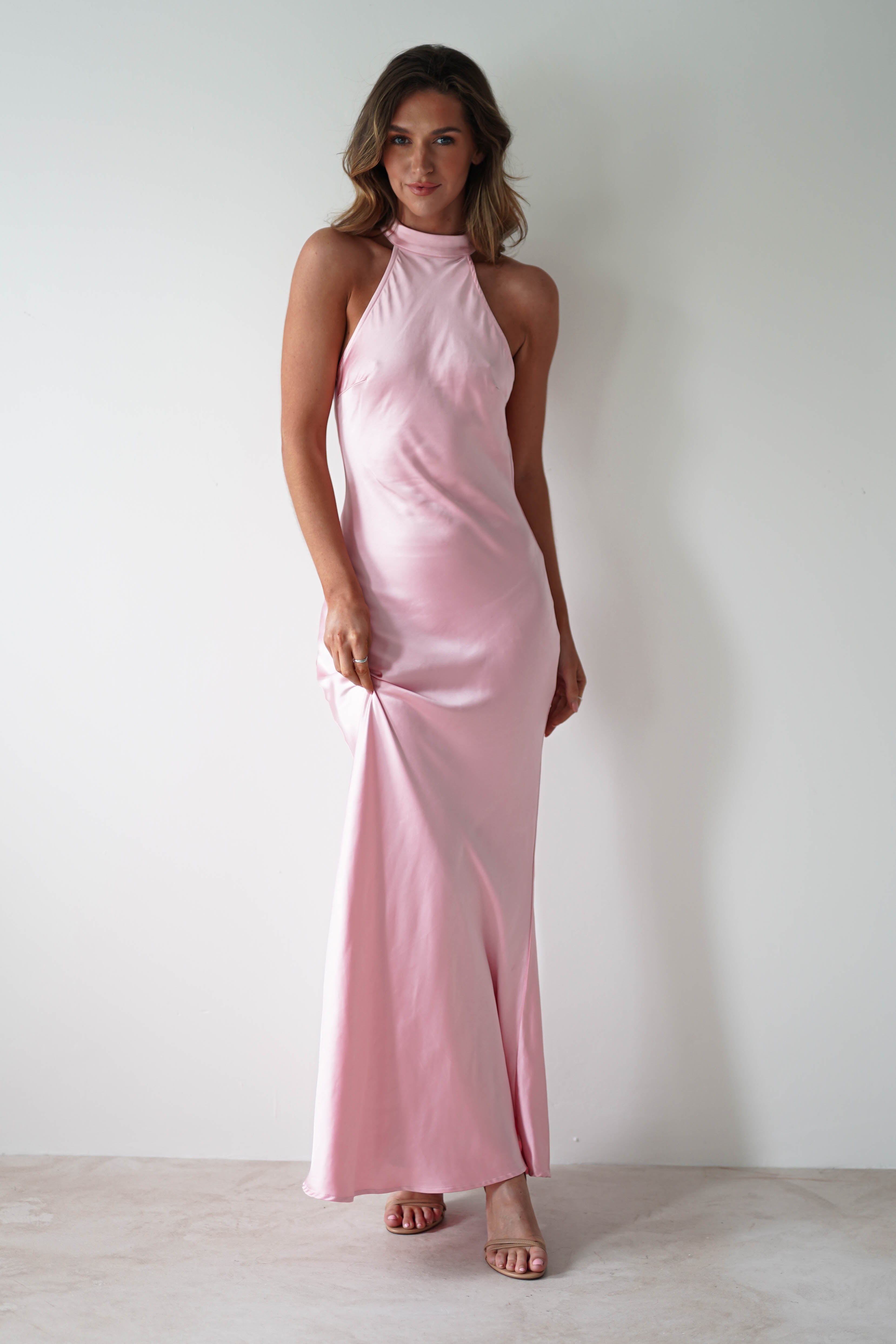 Natalia Soft Satin Maxi Dress | Pink - Oh Hello Clothing