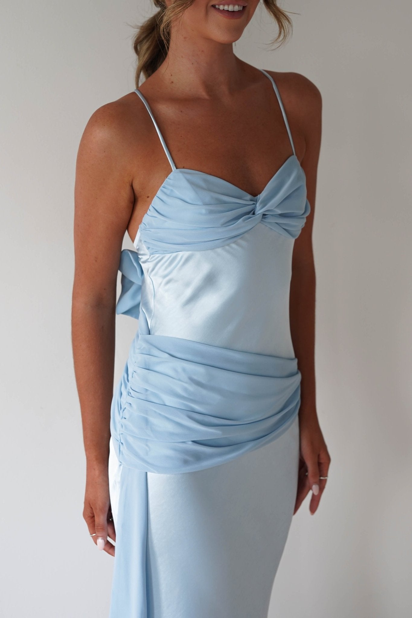 Natasha Satin Draped Maxi Dress | Blue | Oh Hello Clothing | XS (6)