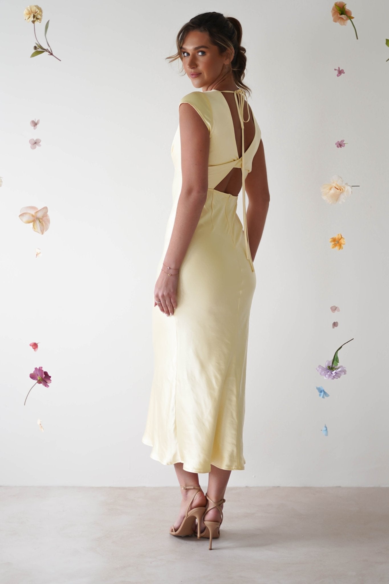 Nellie Soft Satin Midaxi Dress | Yellow | Oh Hello Clothing | XS (6)