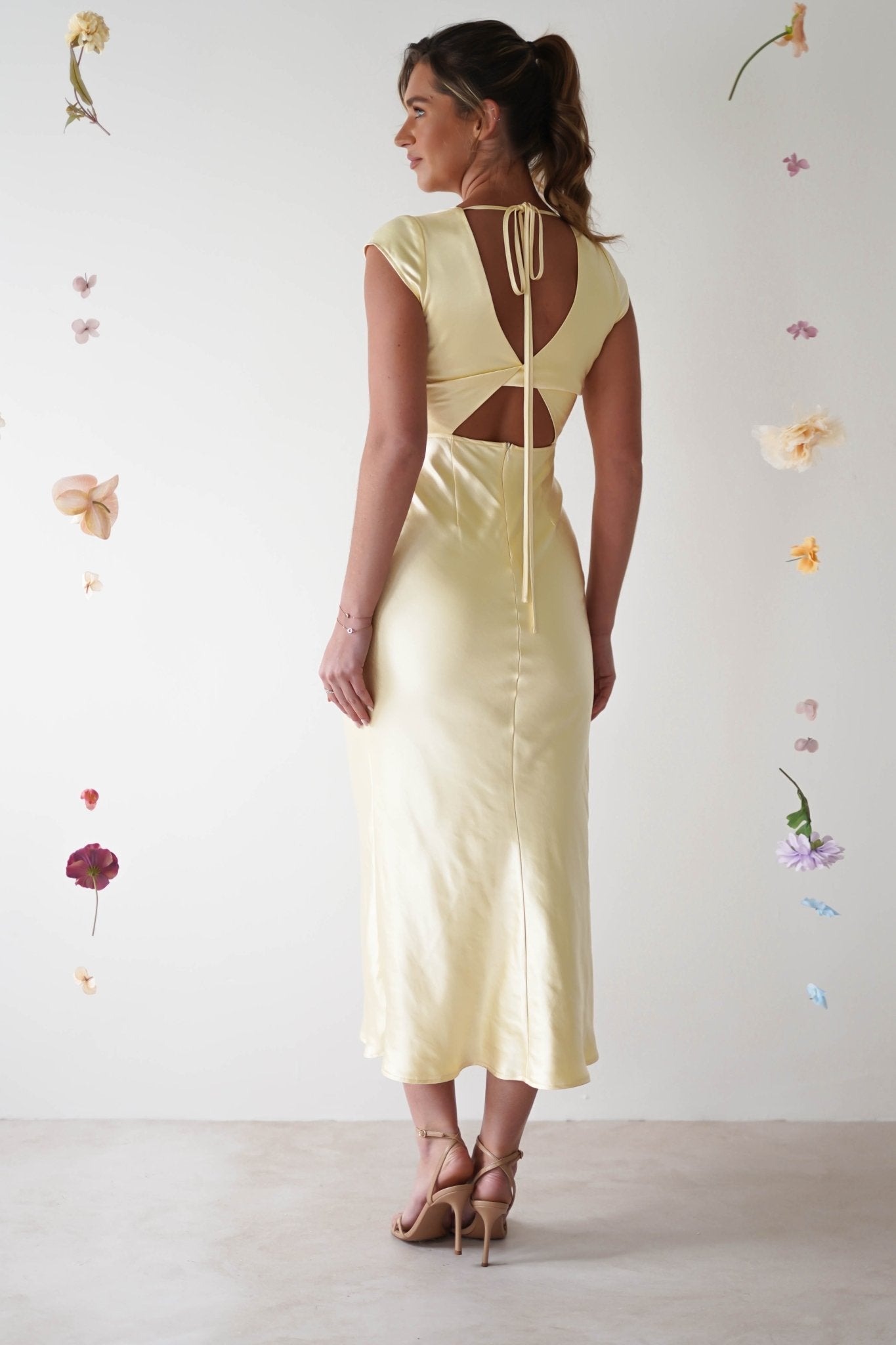 Nellie Soft Satin Midaxi Dress | Yellow | Oh Hello Clothing | XS (6)