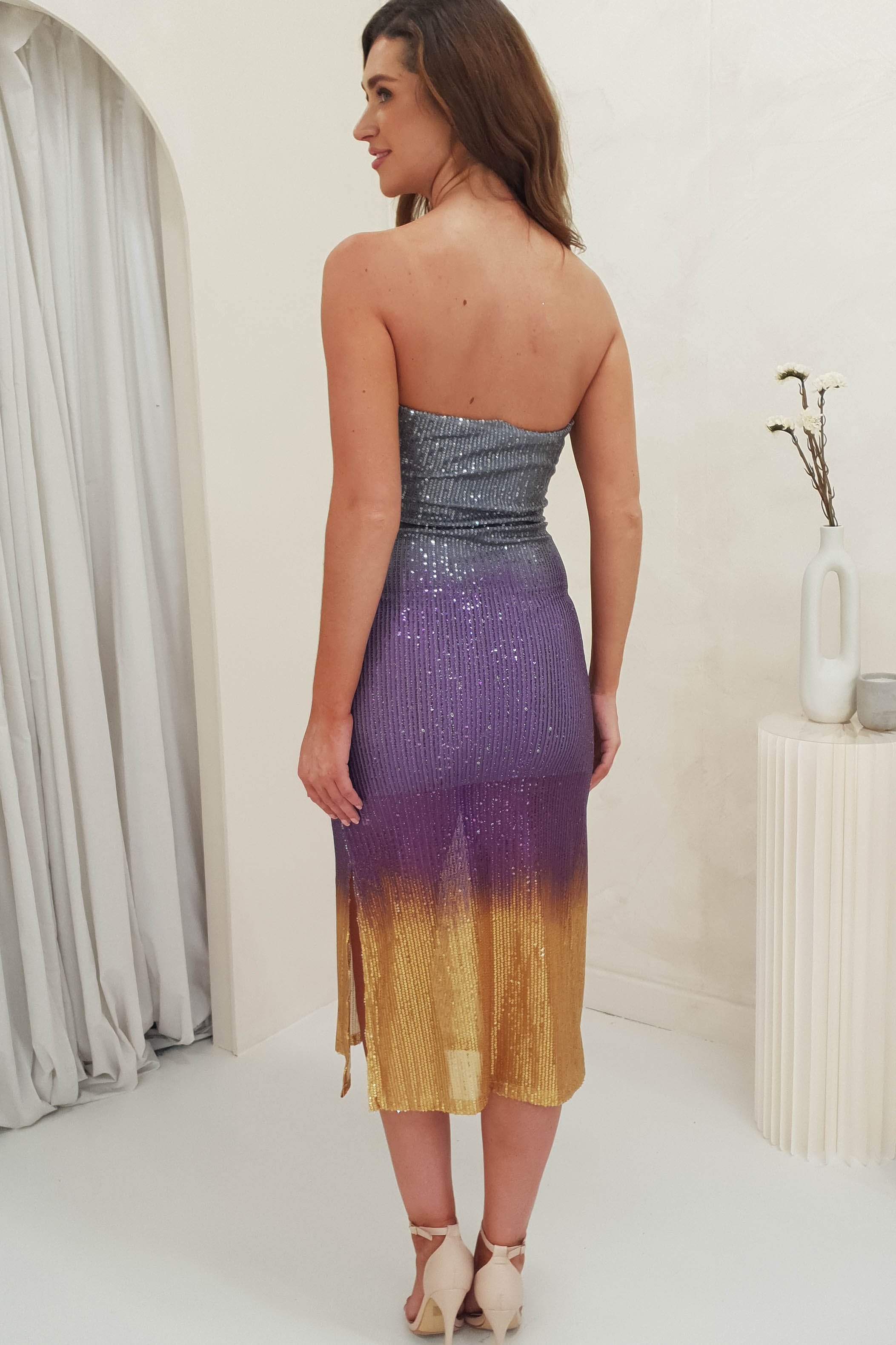 Neva Sequin Stapless Midi Dress | Grey Ombre | Oh Hello Clothing | S/M (6/8)
