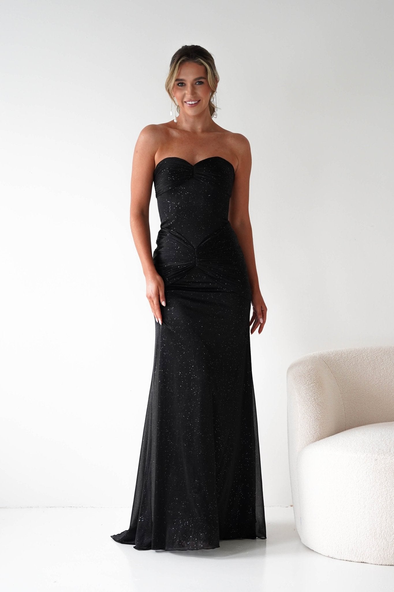 Oh Hello Clothing Dresses Nicola Strapless Glitter Gown | Black