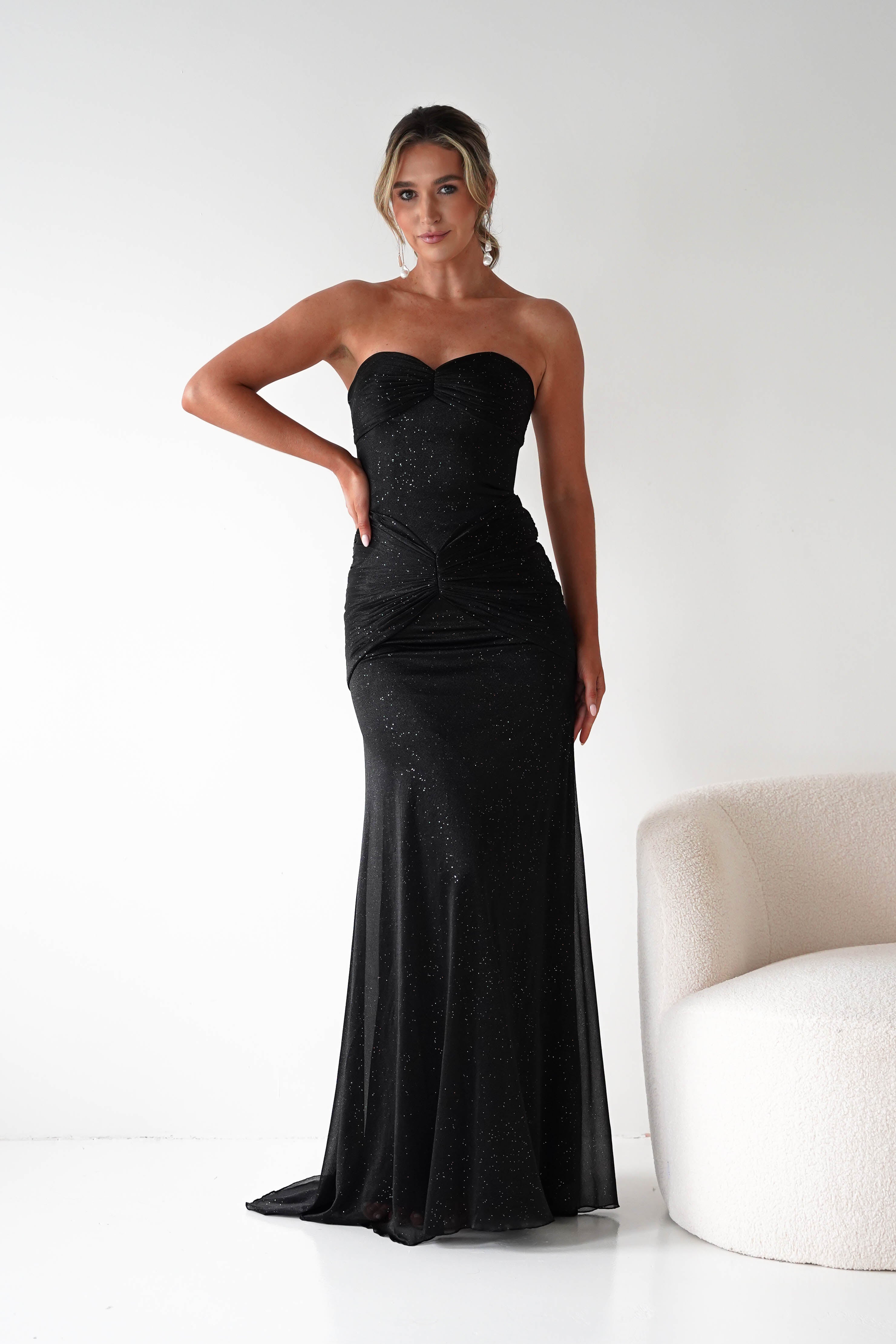 Oh Hello Clothing Dresses Nicola Strapless Glitter Gown | Black