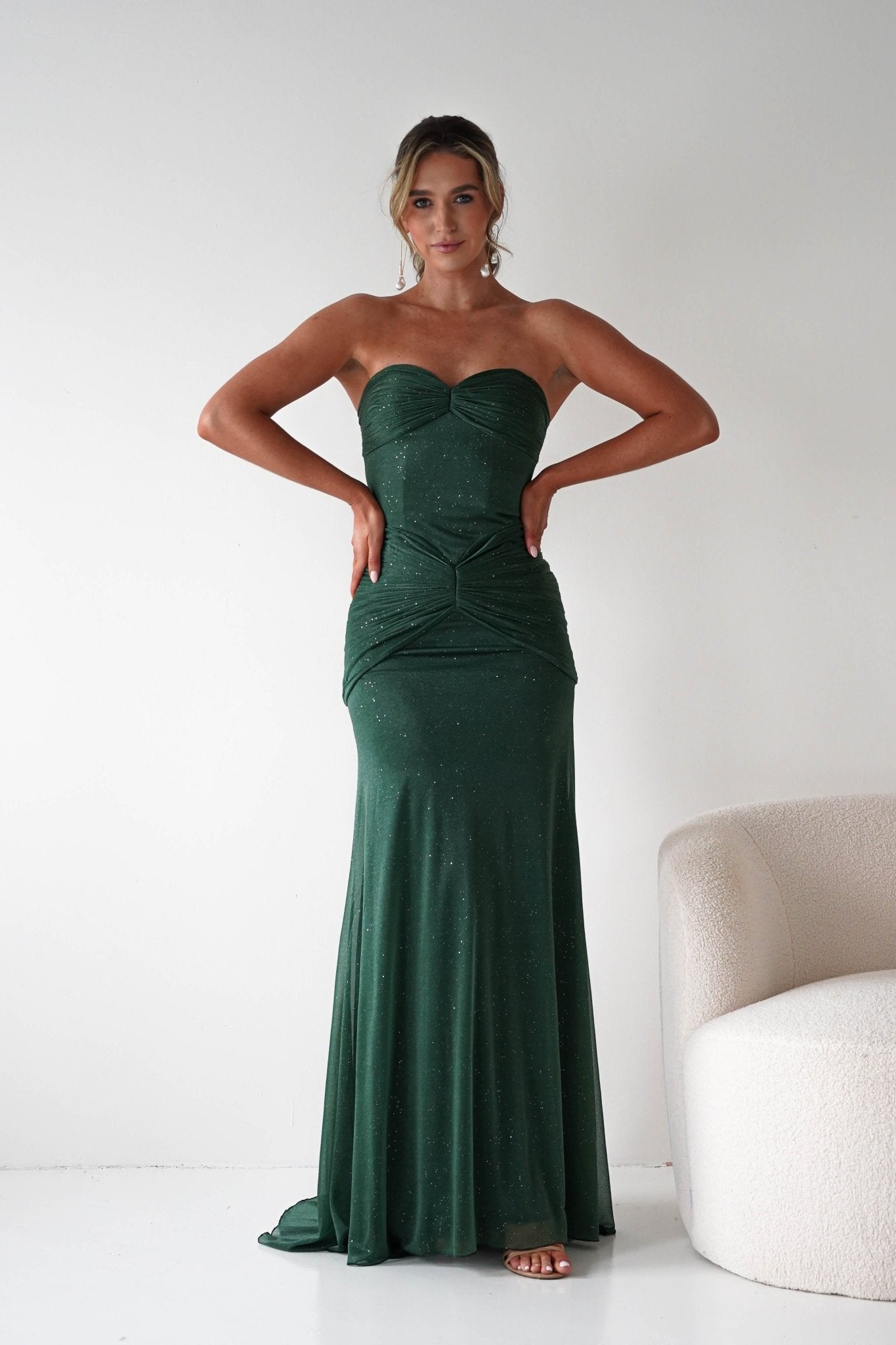 Oh Hello Clothing Dresses Nicola Strapless Glitter Gown | Green