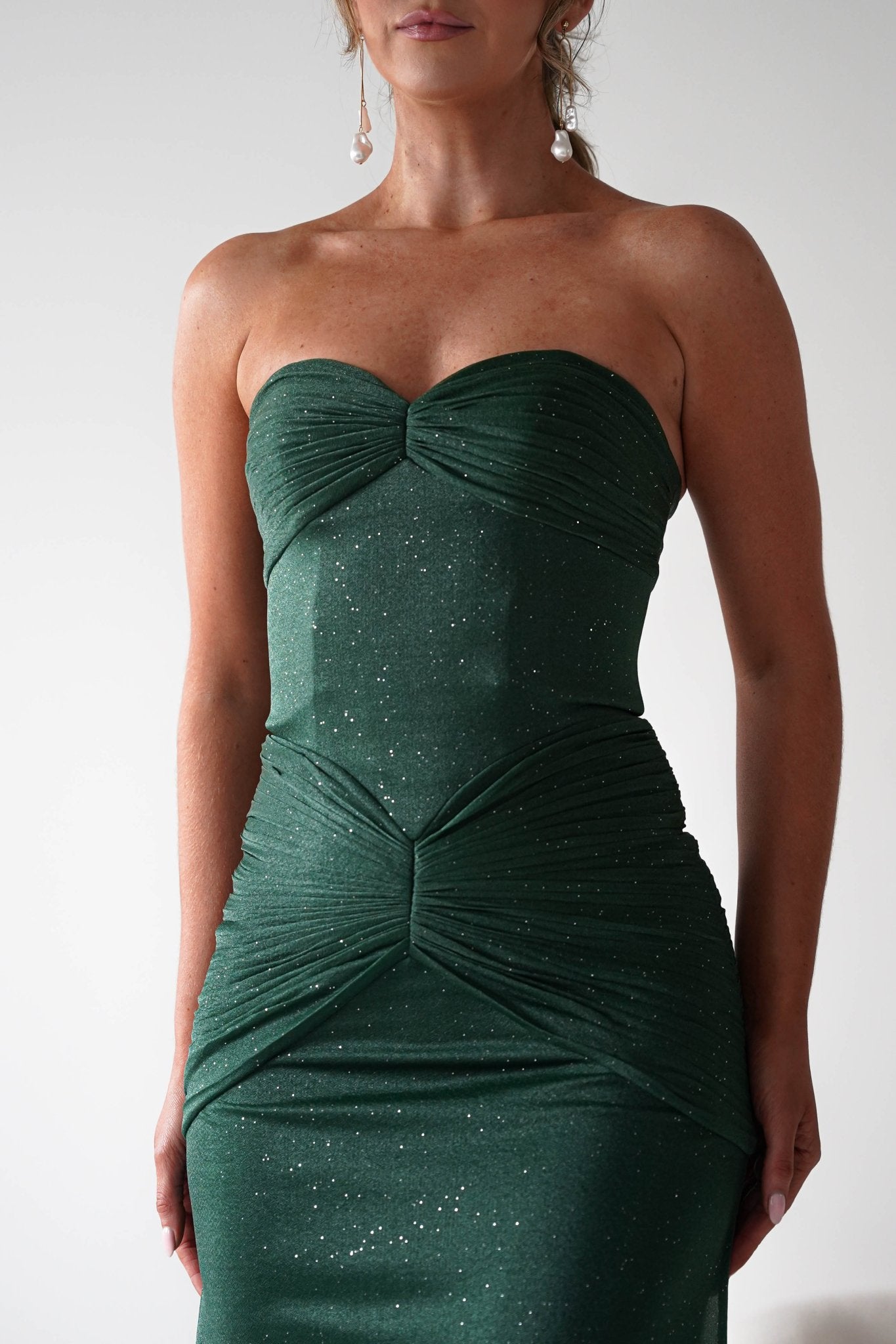 Oh Hello Clothing Dresses Nicola Strapless Glitter Gown | Green