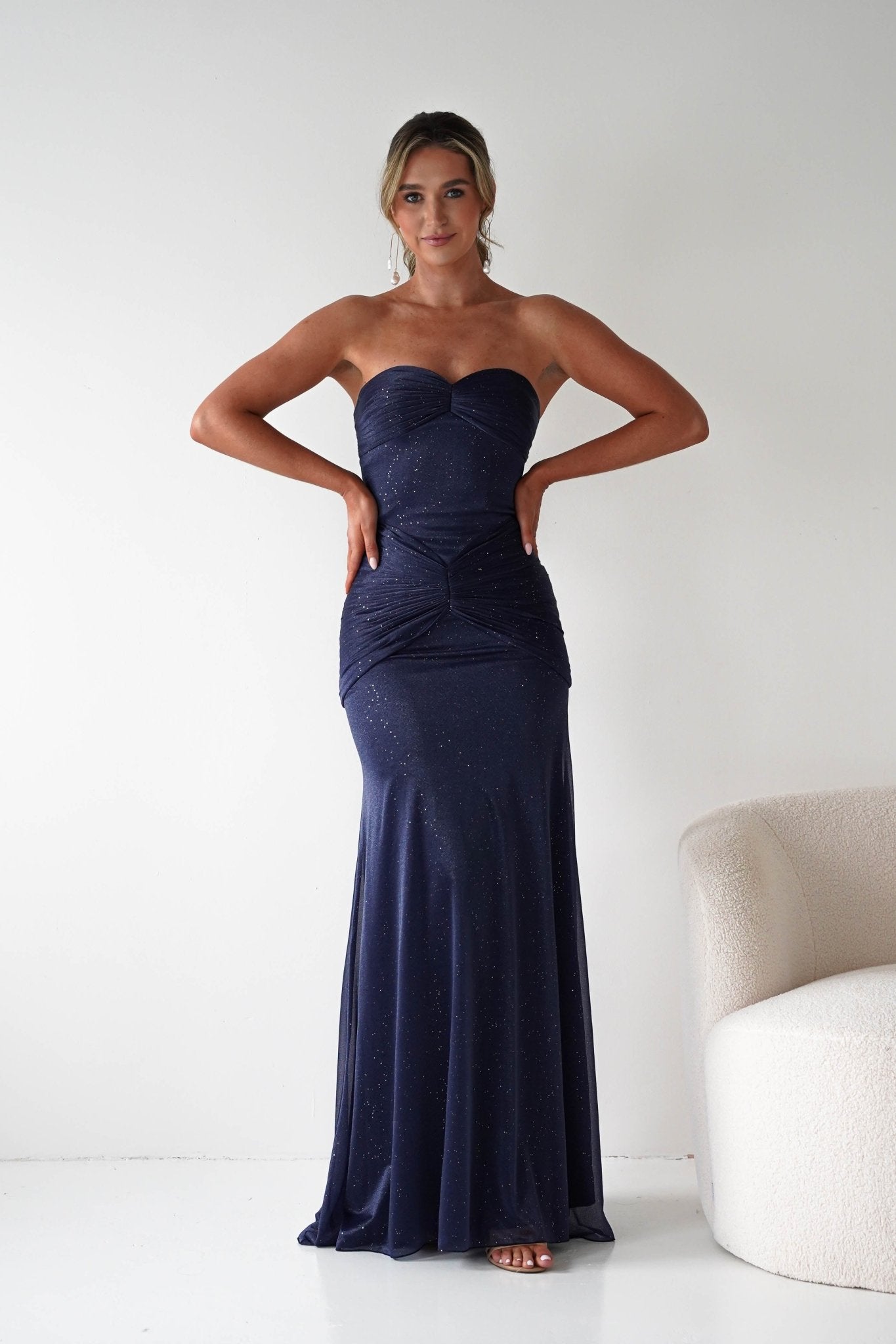 Oh Hello Clothing Dresses Nicola Strapless Glitter Gown | Navy