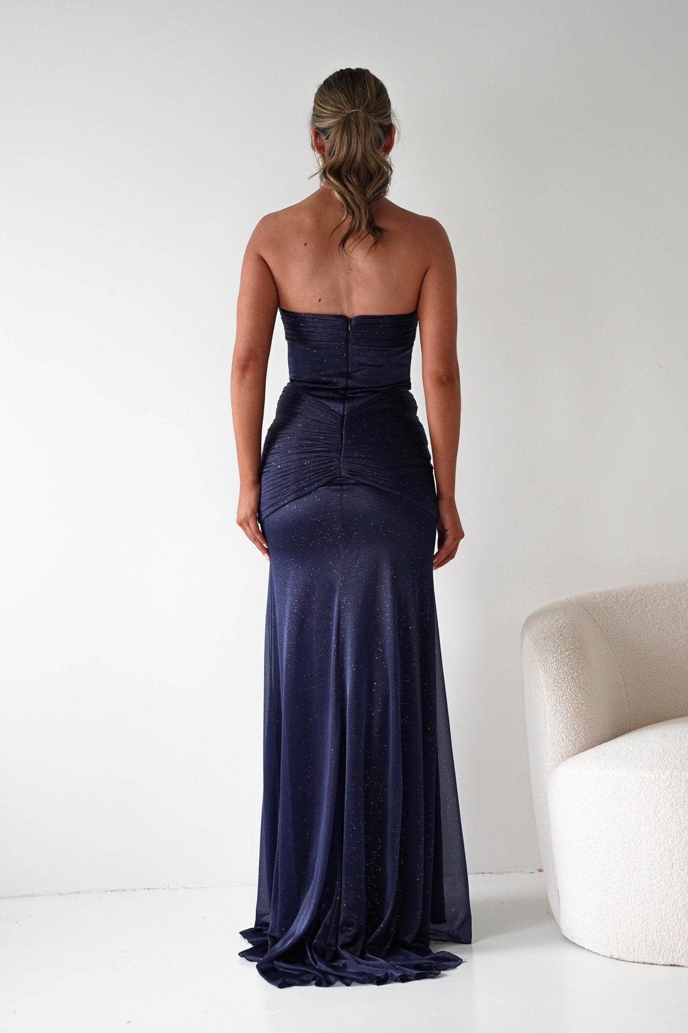 Oh Hello Clothing Dresses Nicola Strapless Glitter Gown | Navy