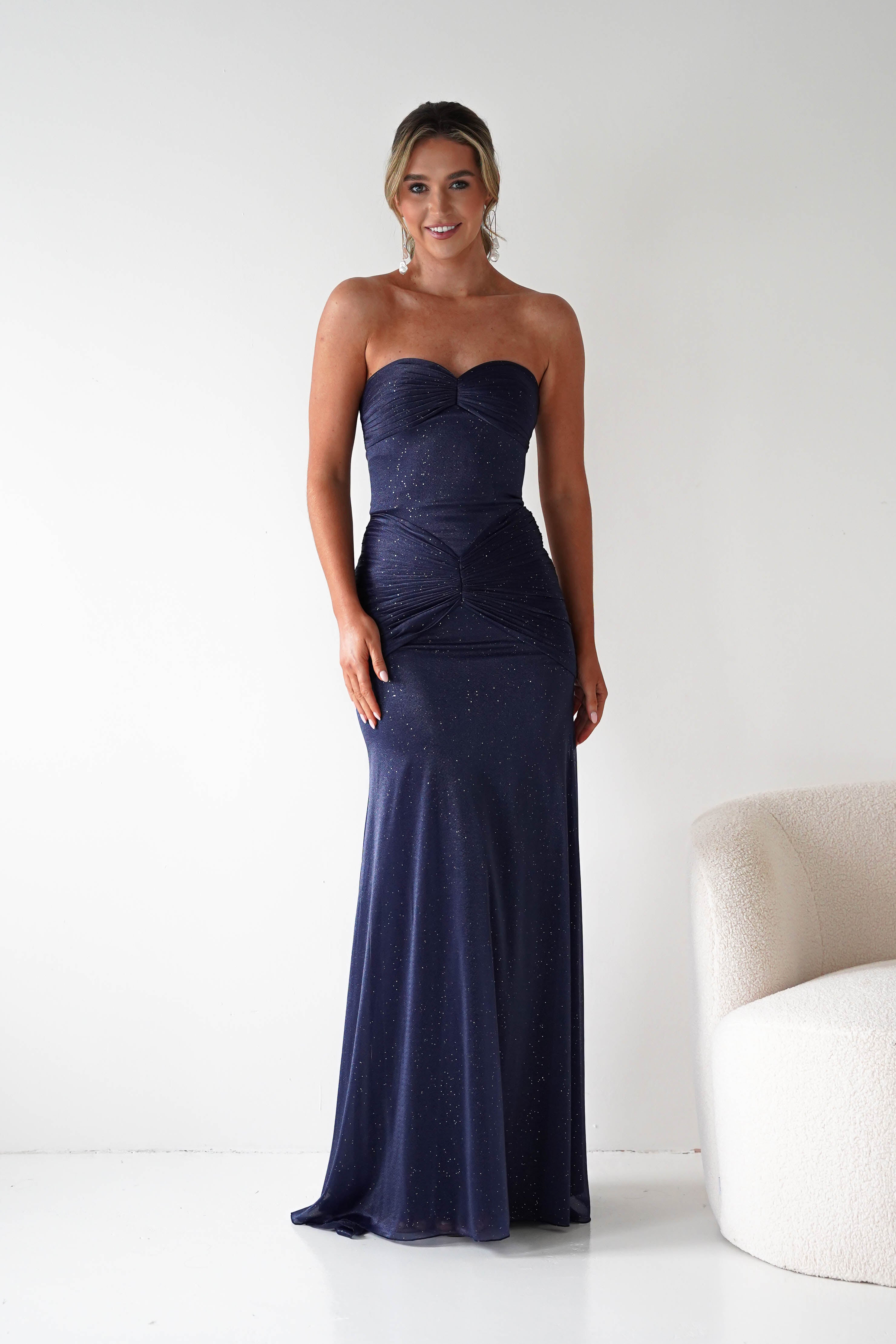 Oh Hello Clothing Dresses Nicola Strapless Glitter Gown | Navy