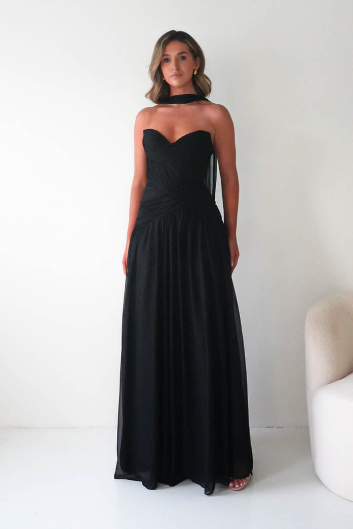 Oh Hello Clothing Dresses Nicolette Strapless Chiffon Maxi Gown | Black
