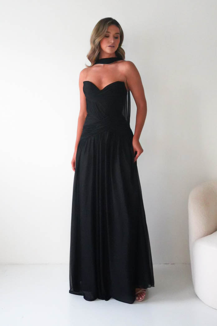 Oh Hello Clothing Dresses Nicolette Strapless Chiffon Maxi Gown | Black