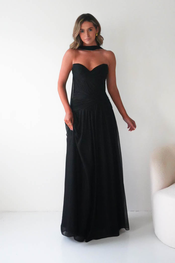 Oh Hello Clothing Dresses Nicolette Strapless Chiffon Maxi Gown | Black