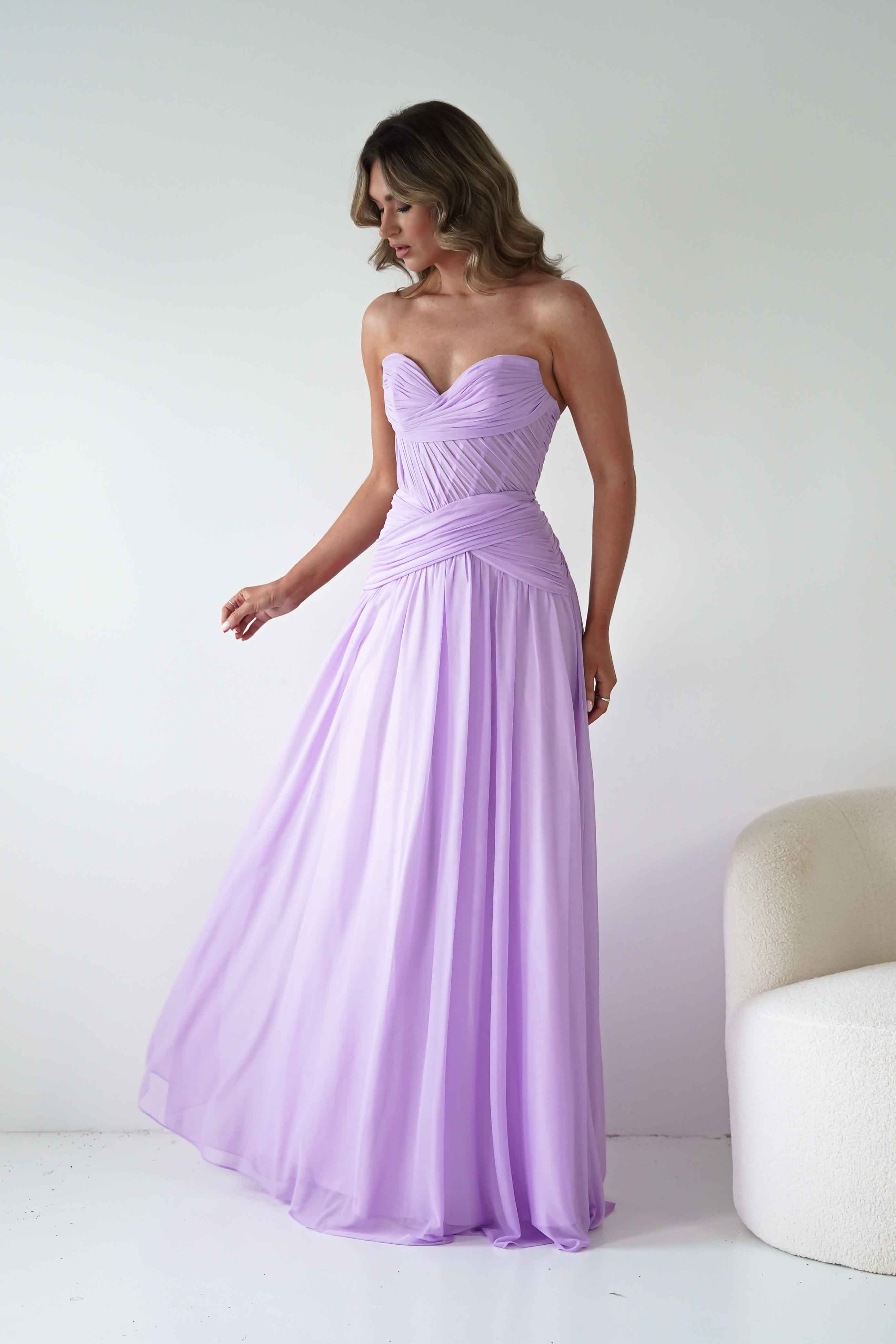 Oh Hello Clothing Women > Clothing > Dresses Nicolette Strapless Chiffon Maxi Gown | Lavender
