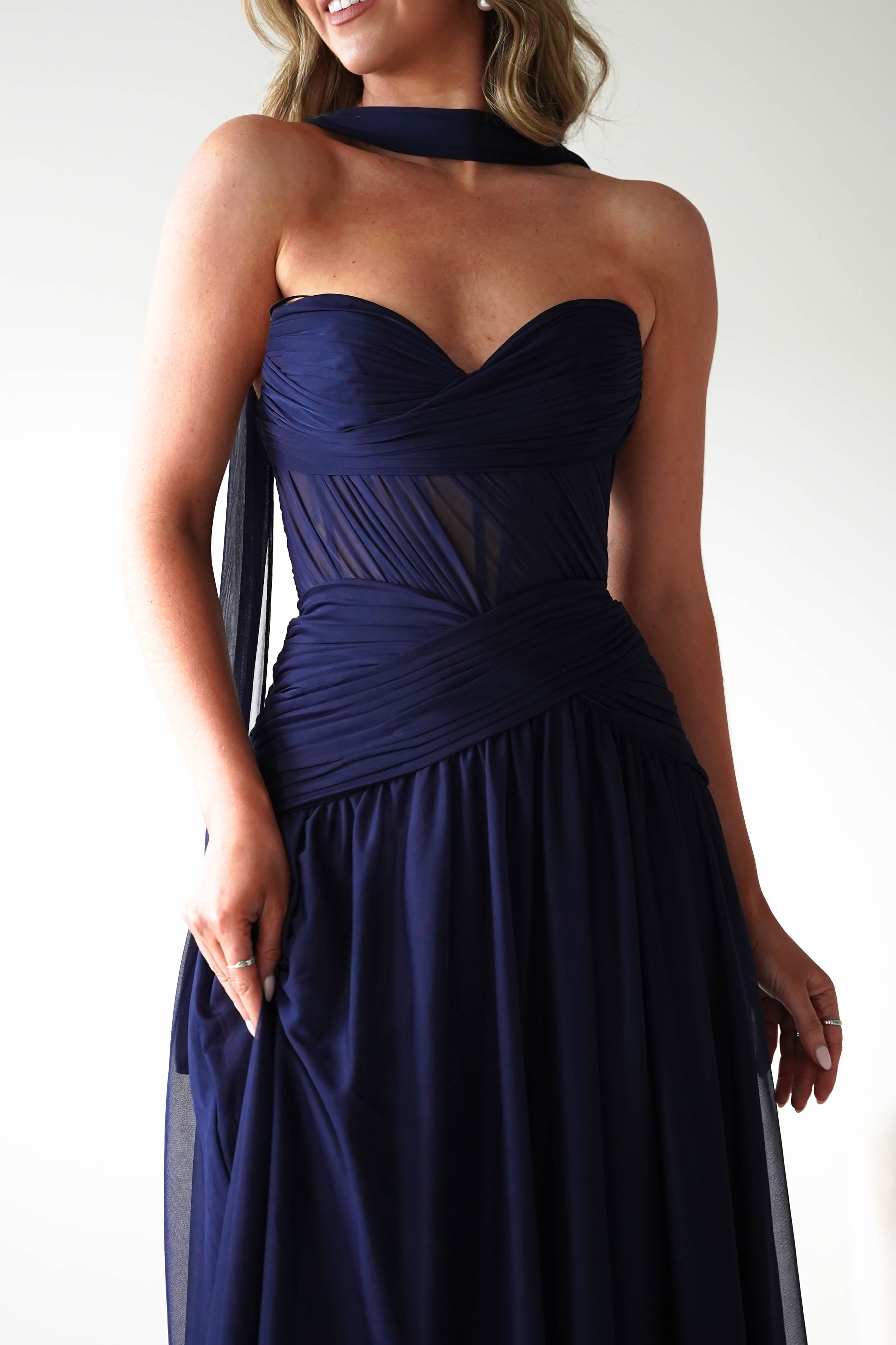 Oh Hello Clothing Women > Clothing > Dresses Nicolette Strapless Chiffon Maxi Gown | Navy