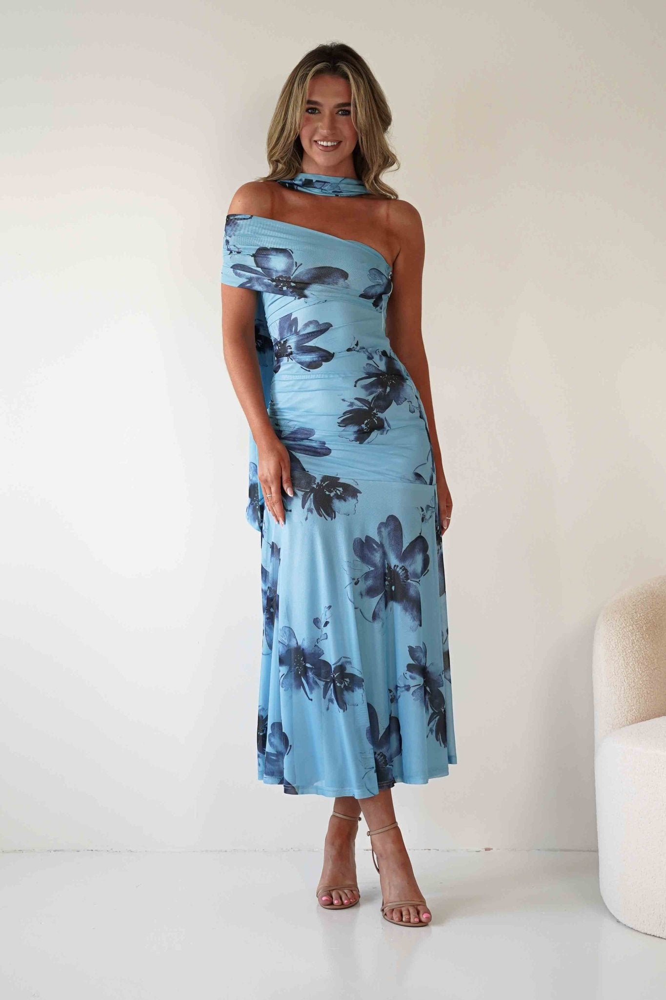 Noelani Floral Mesh Scarf Maxi Dress | Blue | Oh Hello Clothing | XS (6)