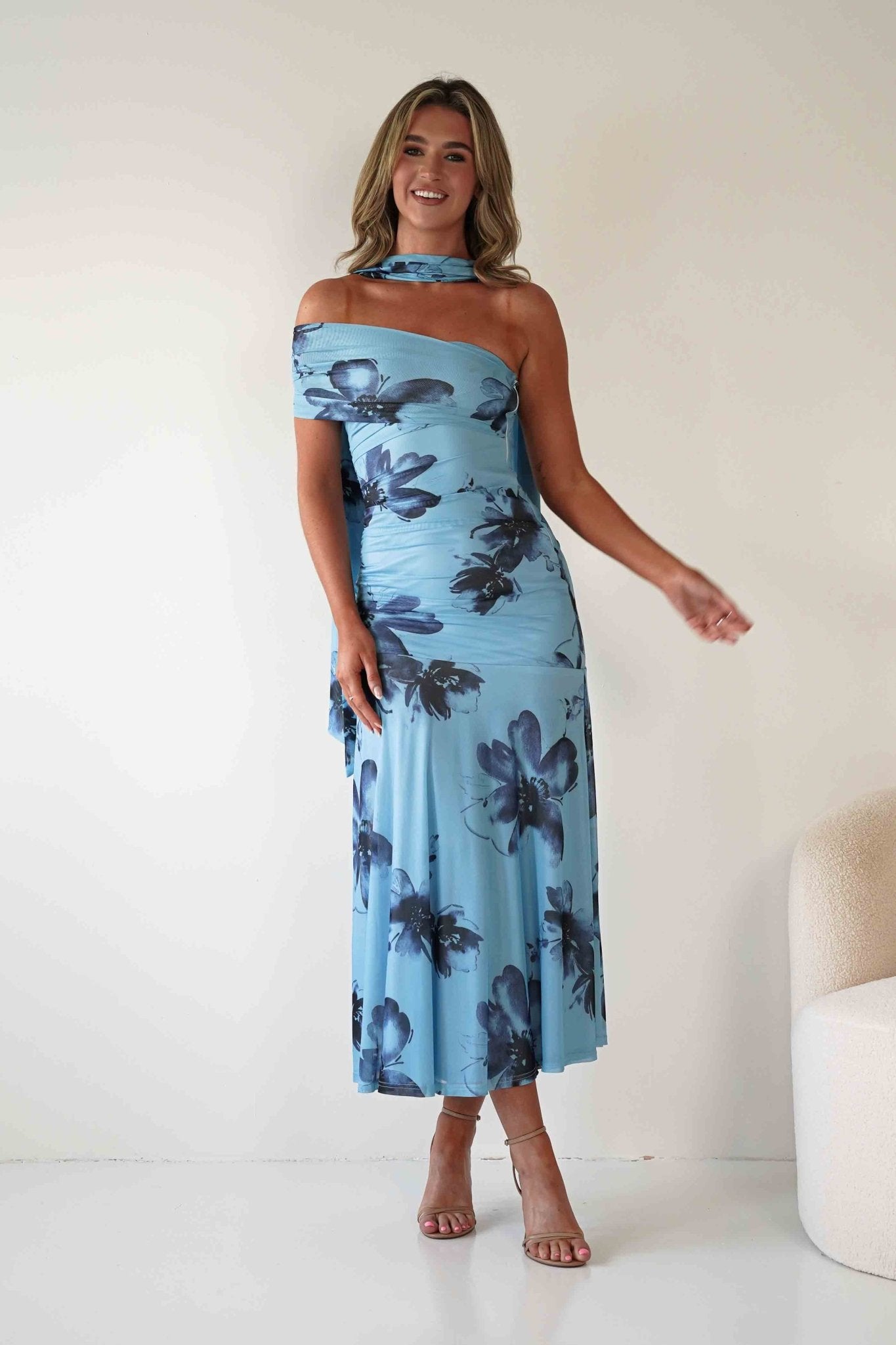 Noelani Floral Mesh Scarf Maxi Dress | Blue | Oh Hello Clothing | XS (6)