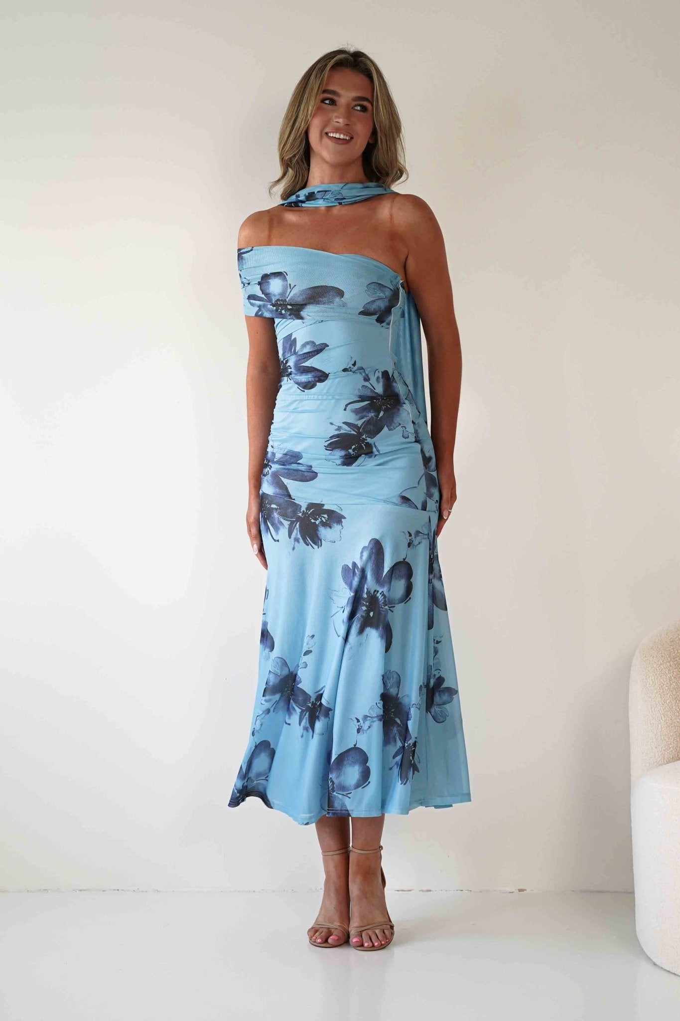 Noelani Floral Mesh Scarf Maxi Dress | Blue | Oh Hello Clothing | XS (6)